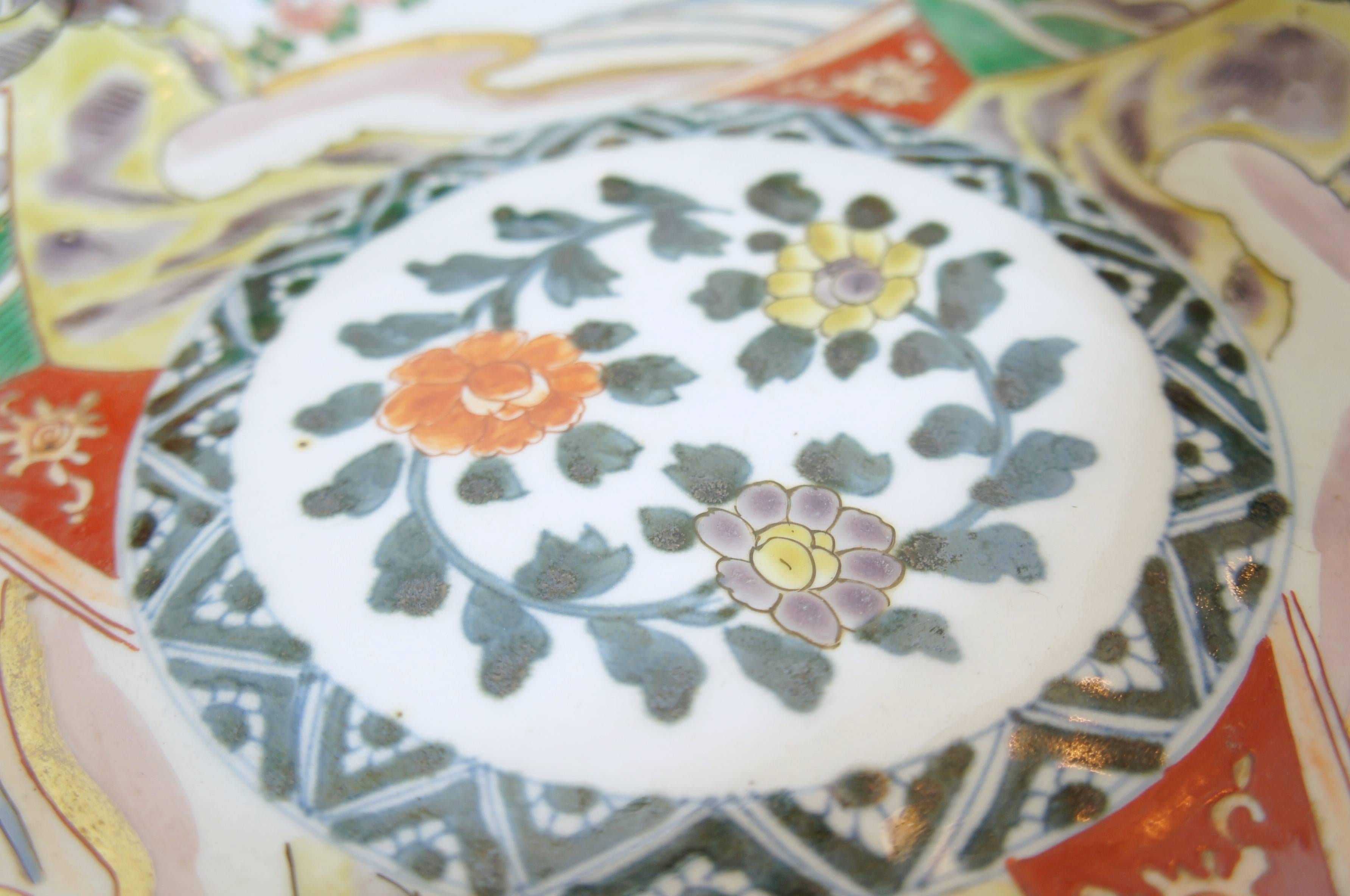 Japanese Colorful Landscape and Floral Motif on Ceramic Koimari Ware Bowl, 1800s 1