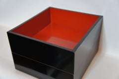 Japanese Brack Lacquered Wooden Wajima Jubako Lunchbox, 1950s