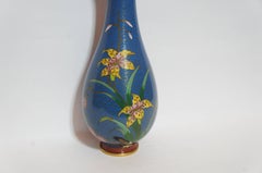 Chinese Cloisonne Blue Vase with Flower Painting, 1950s