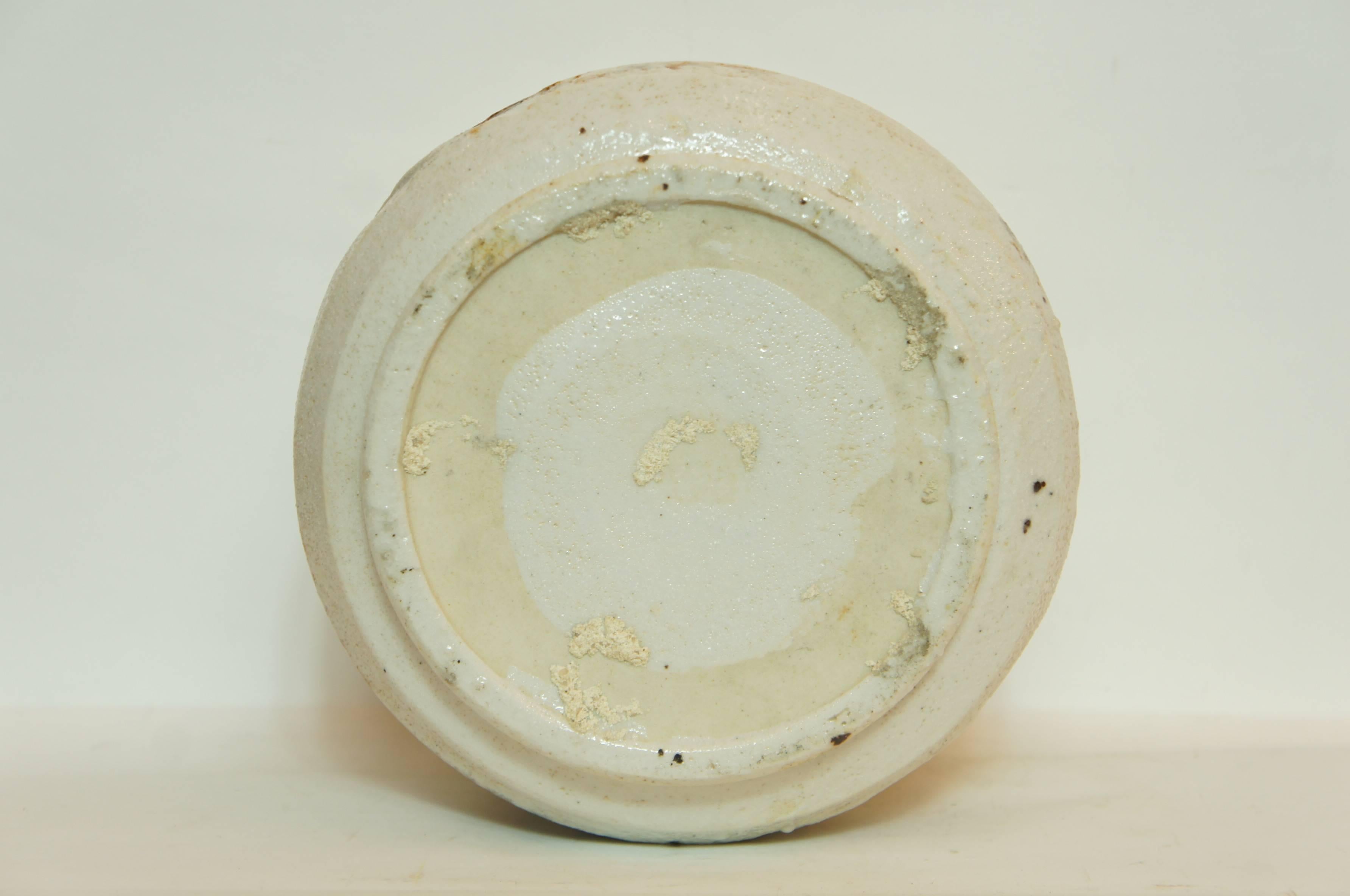 Japanese paysage on White Beige Ceramic  Shino Ware Cachepots, 1950s For Sale 4