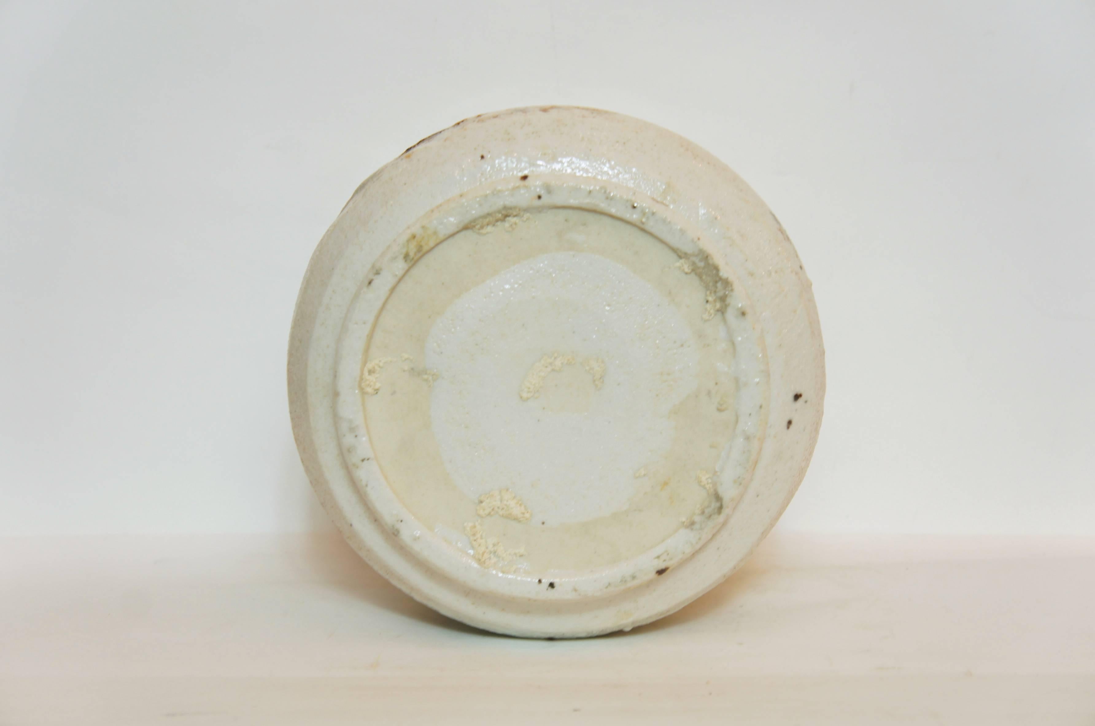 Japanese paysage on White Beige Ceramic  Shino Ware Cachepots, 1950s For Sale 3