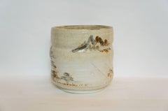 Japanese paysage on White Beige Ceramic  Shino Ware Cachepots, 1950s