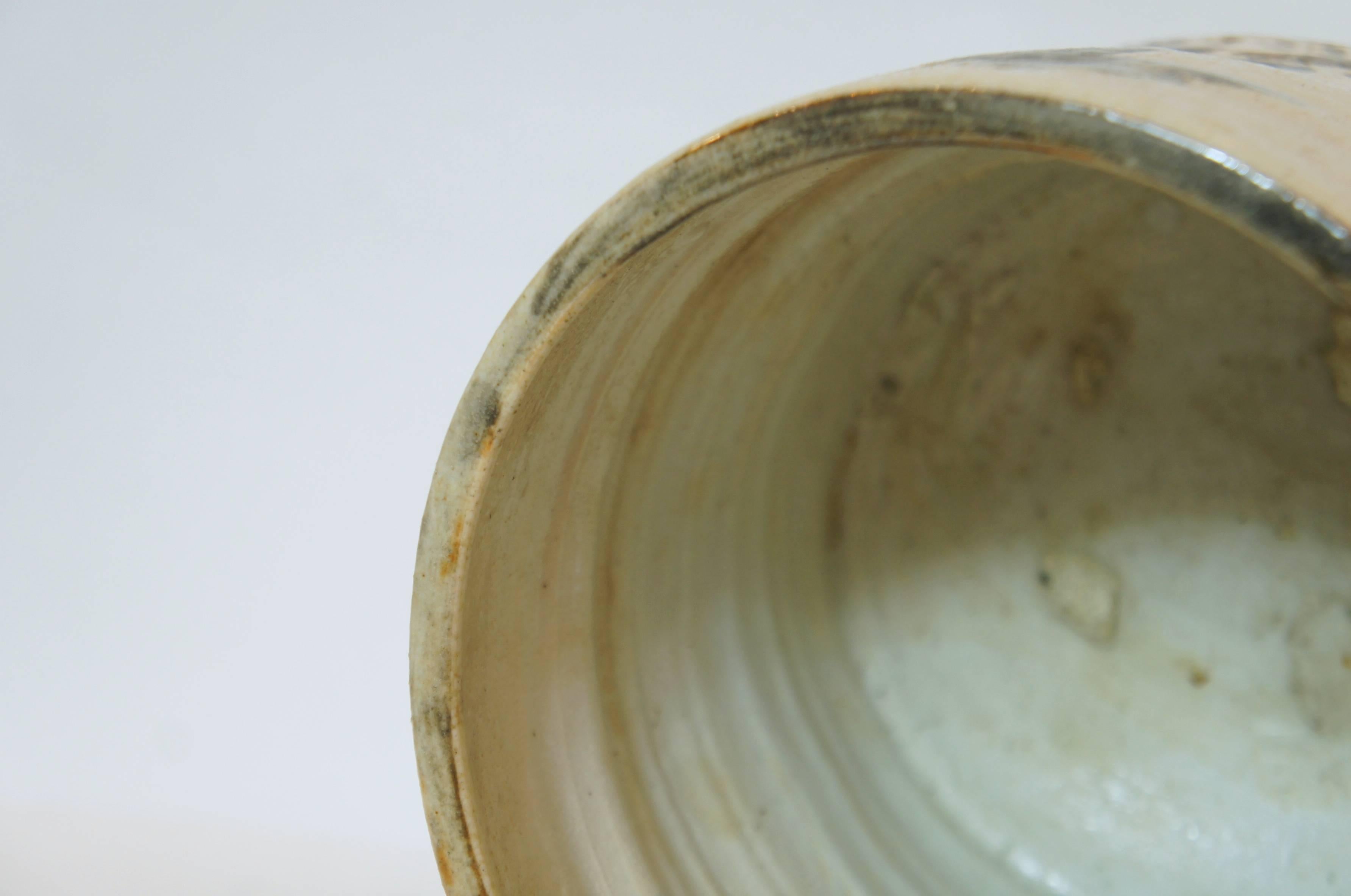 Japanese paysage on White Beige Ceramic  Shino Ware Cachepots, 1950s For Sale 2