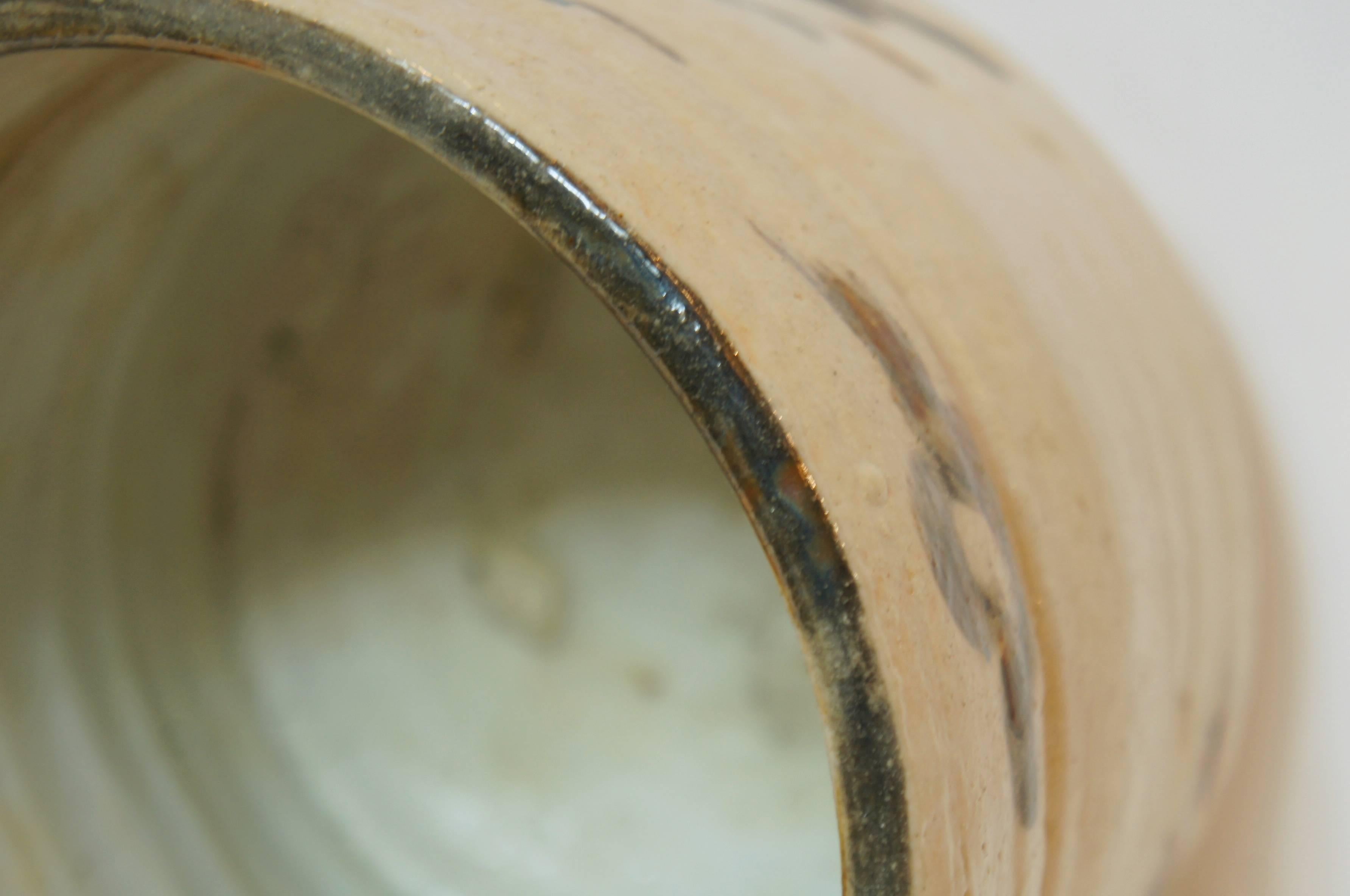 Japanese paysage on White Beige Ceramic  Shino Ware Cachepots, 1950s For Sale 1