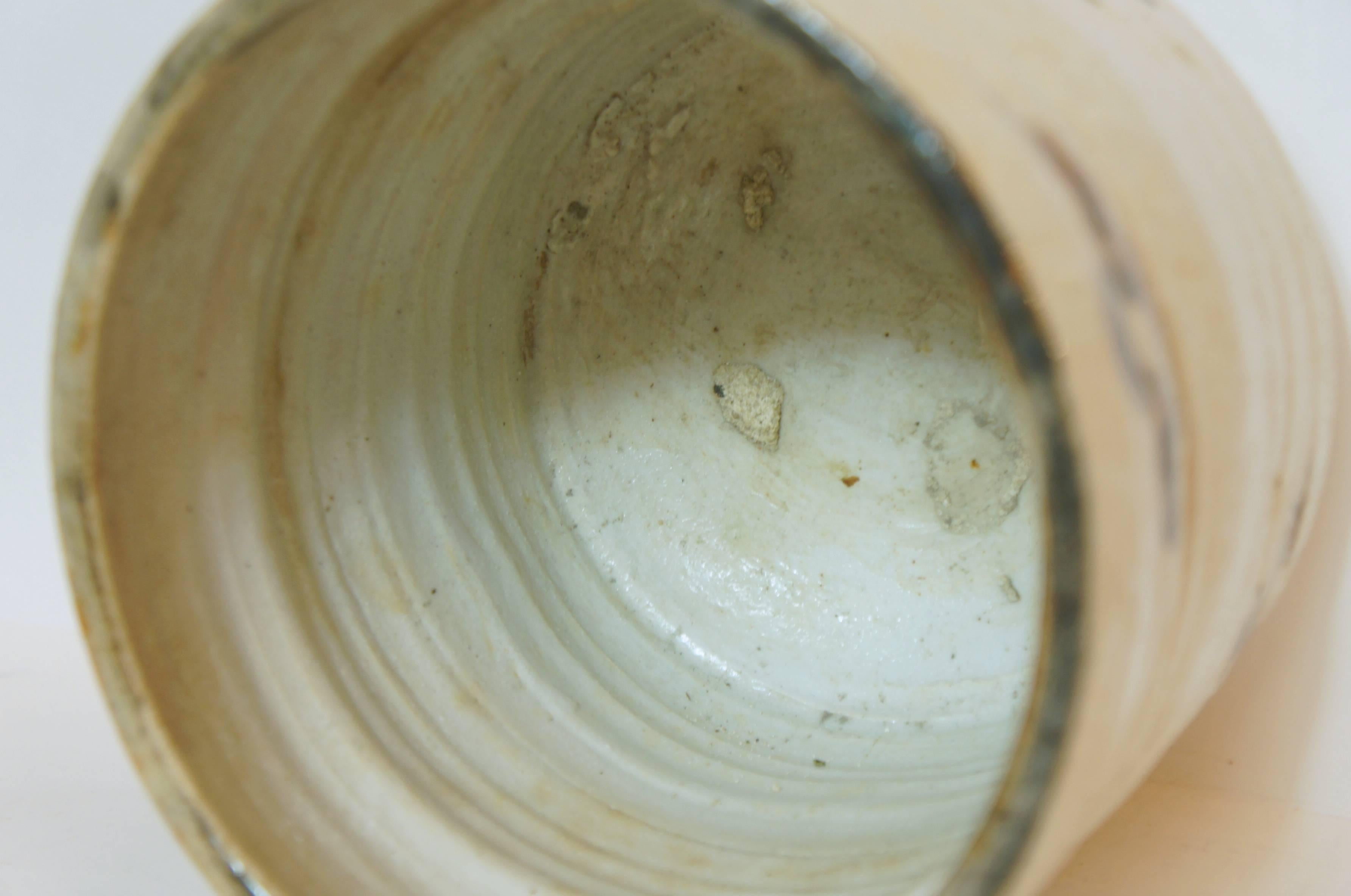 20th Century Japanese paysage on White Beige Ceramic  Shino Ware Cachepots, 1950s For Sale