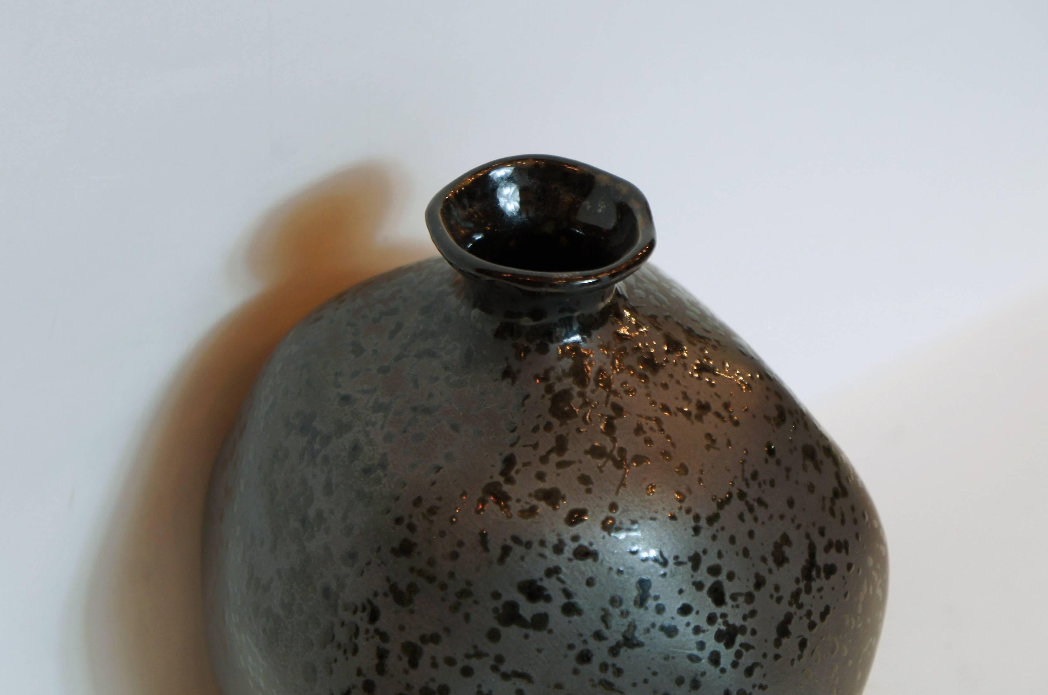 20th Century Japanese Dark Gray Base Color with Mosaic Motif on Kutani Ware Vase, 1950s For Sale