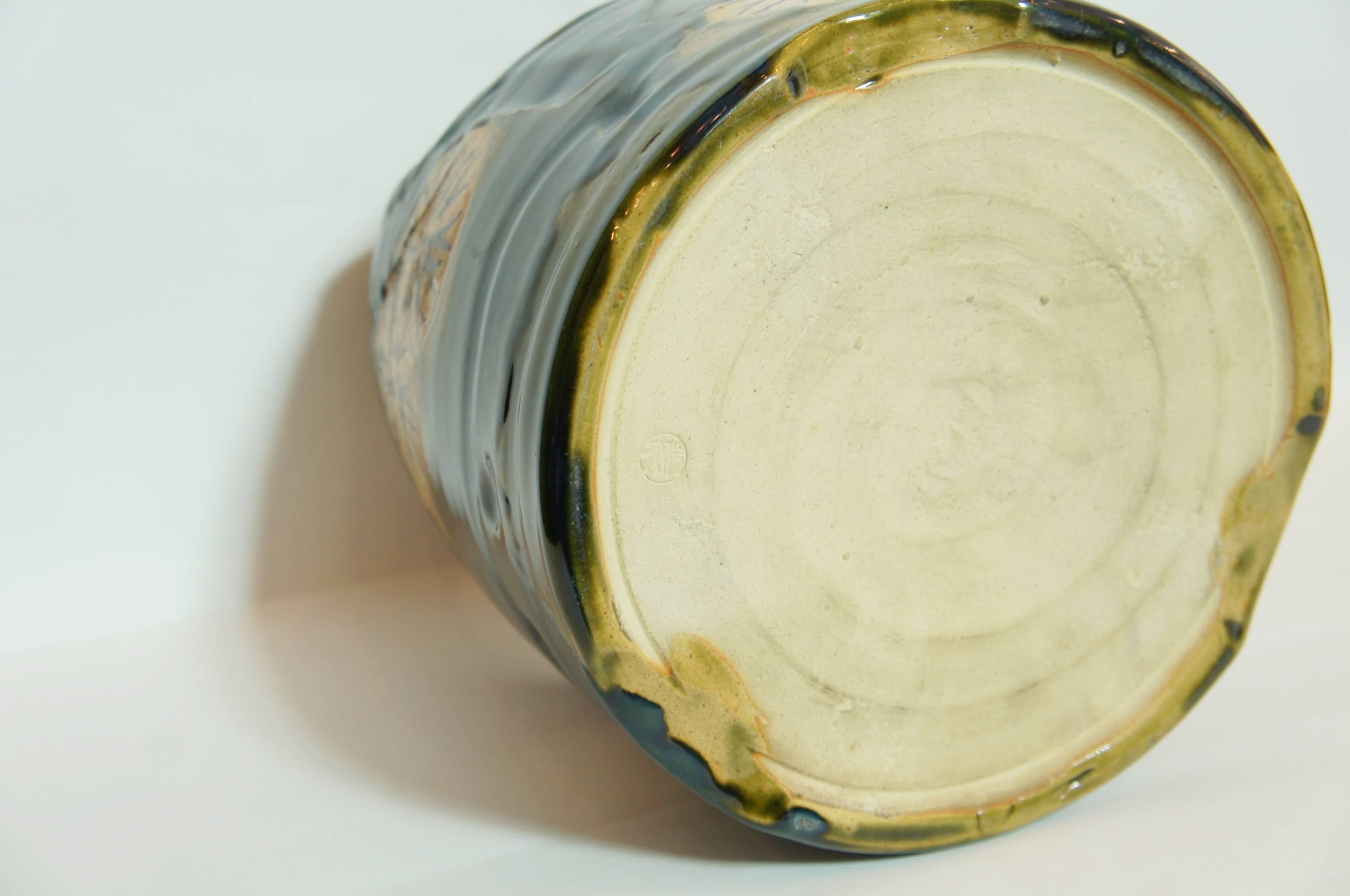 Japanese Dark Green Ceramic Oribe Ware Hibachi, 1930s For Sale 1