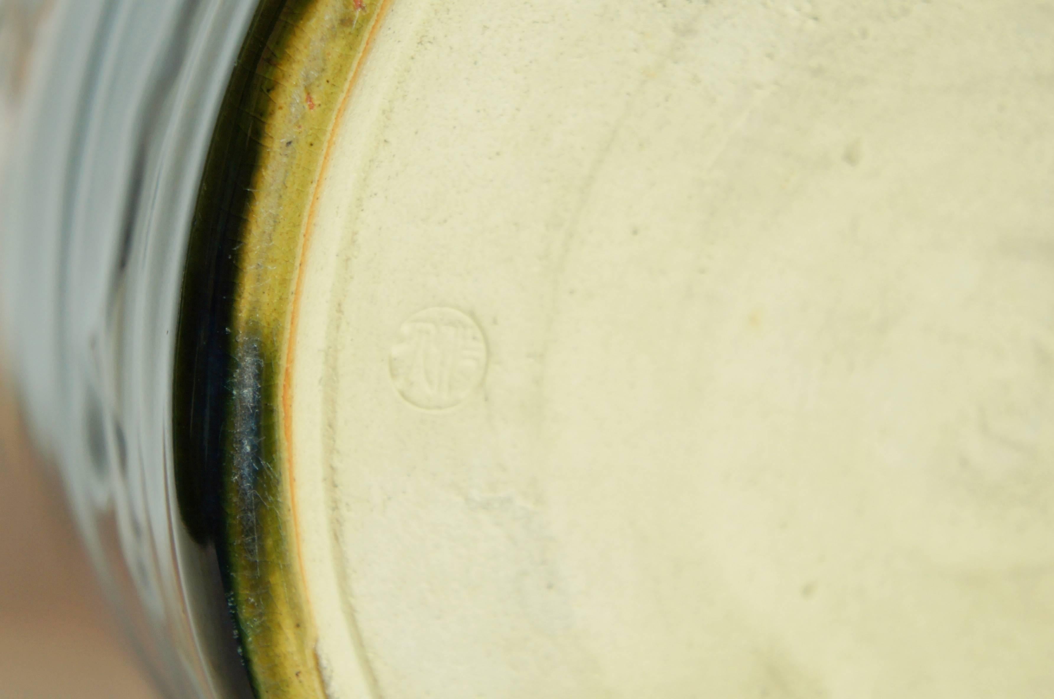 20th Century Japanese Dark Green Ceramic Oribe Ware Hibachi, 1930s For Sale