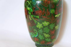 Chinese Dragon and flower Painting on Emerald Green Cloisonné Vase, 1910s