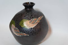 Japanese Dark Gray Base Color with Mosaic Motif on Kutani Ware Vase, 1950s
