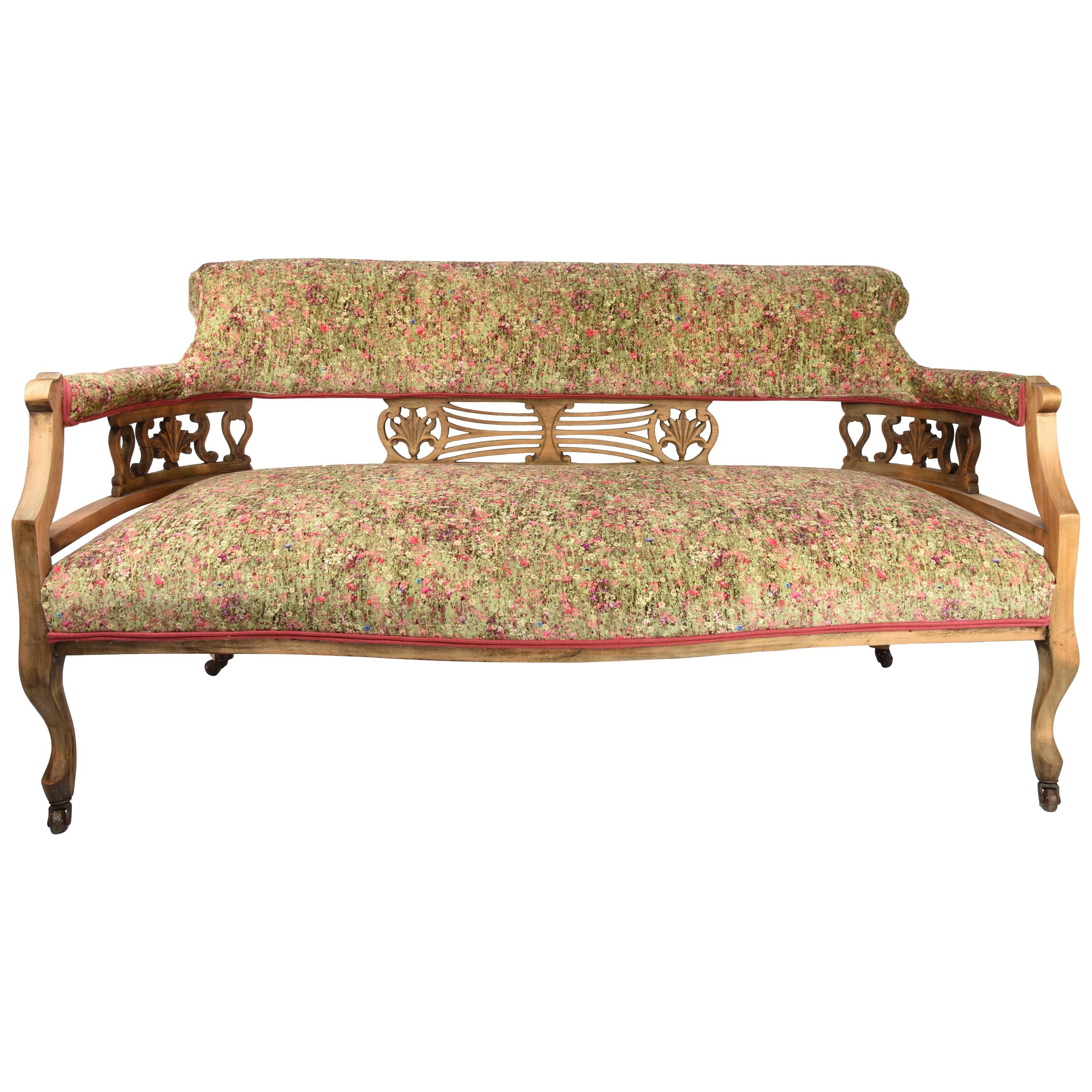 19th Century Victorian Velvet Flower Sofa For Sale