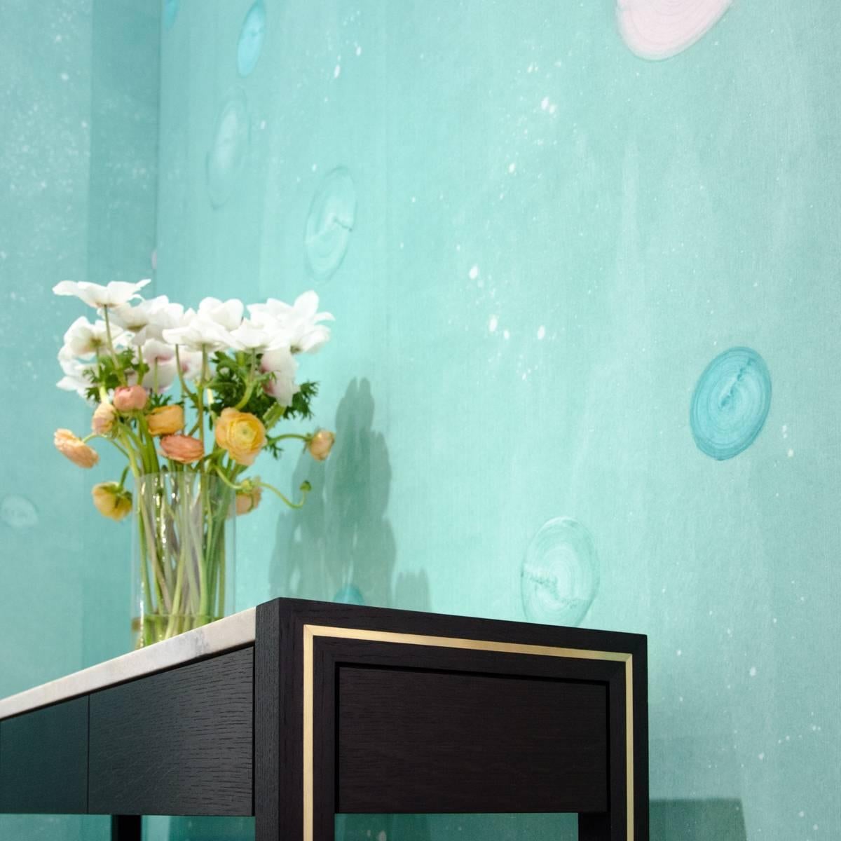 SARKOS METEORA in CHLOROS Teal Atmospheric Contemporary Hand-Painted Wallpaper For Sale 1