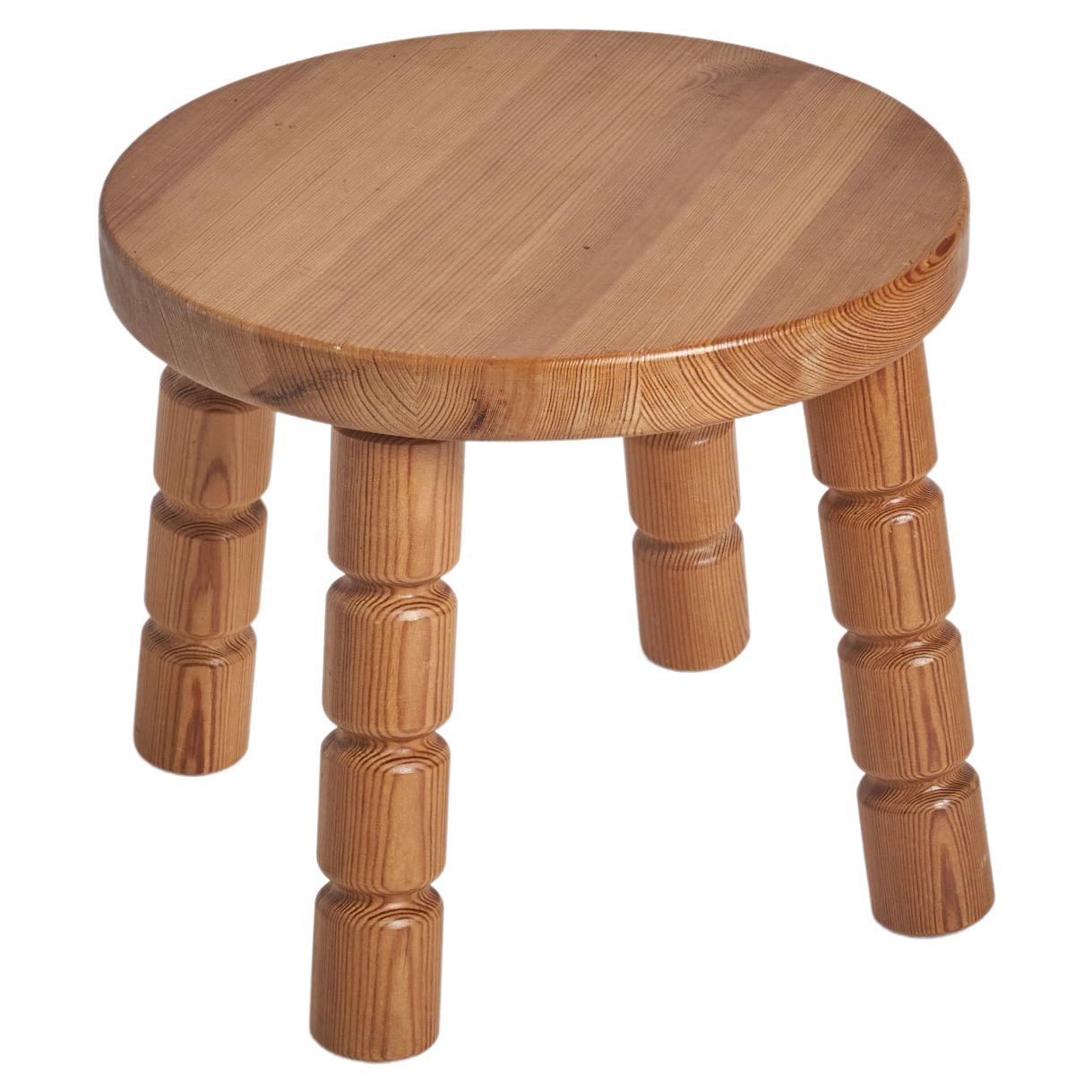 Swedish Designer, Stool, Solid Pine, Sweden, 1970s For Sale