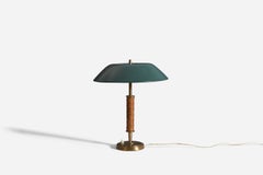 Nordiska Kompaniet, Tischlampe, Messing, Leder, lackiertes Metall, Schweden, 1940er Jahre
