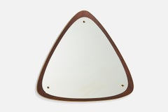 Swedish Designer, Wall Mirror, Walnut, Brass, Mirror Glass, Sweden, 1950s