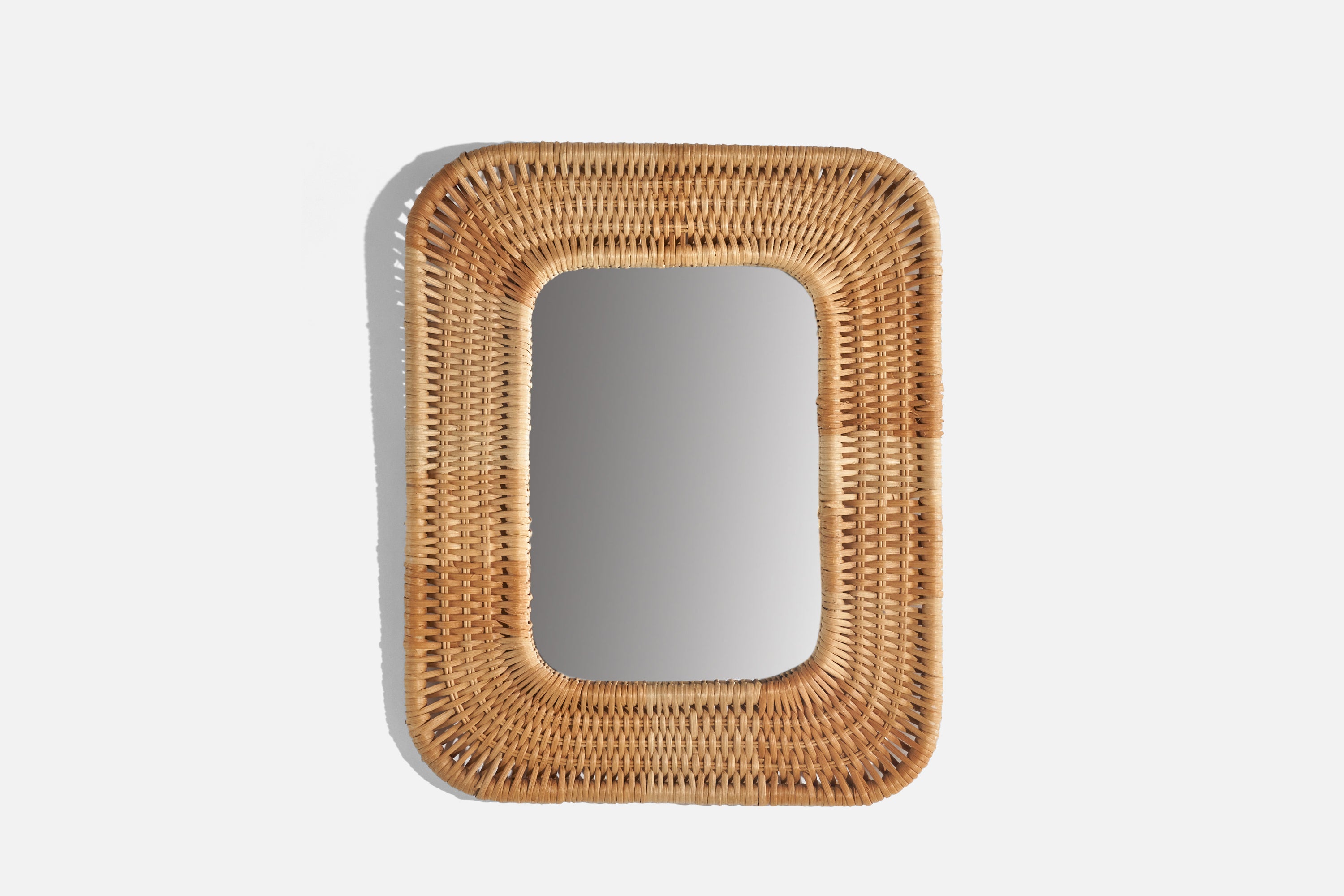 Swedish Designer, Wall Mirror, Wicker, Mirror Glass, Sweden, 1950s For Sale