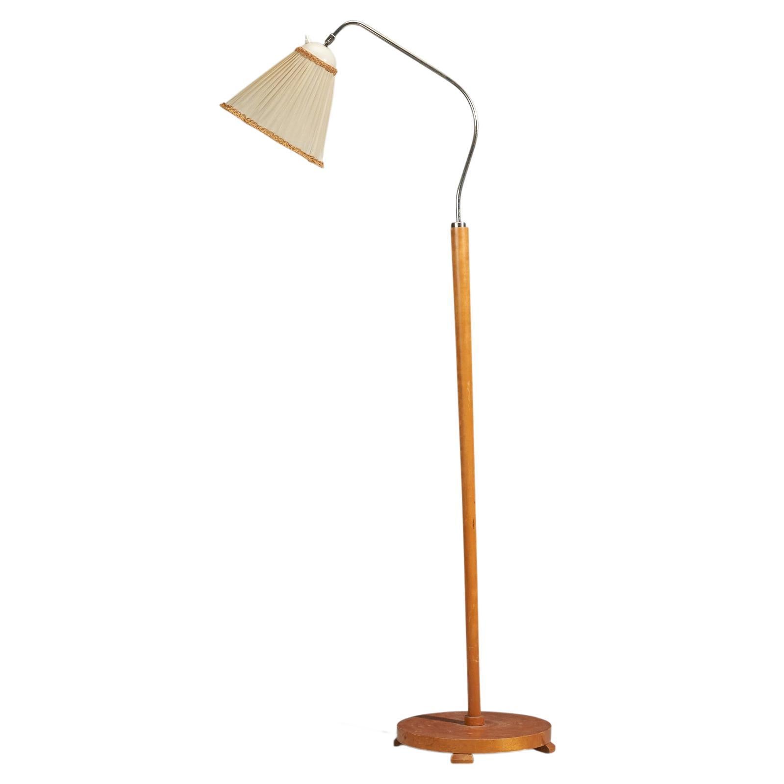 Swedish Designer, Floor Lamp, Metal, Wood, Sweden, 1940s For Sale