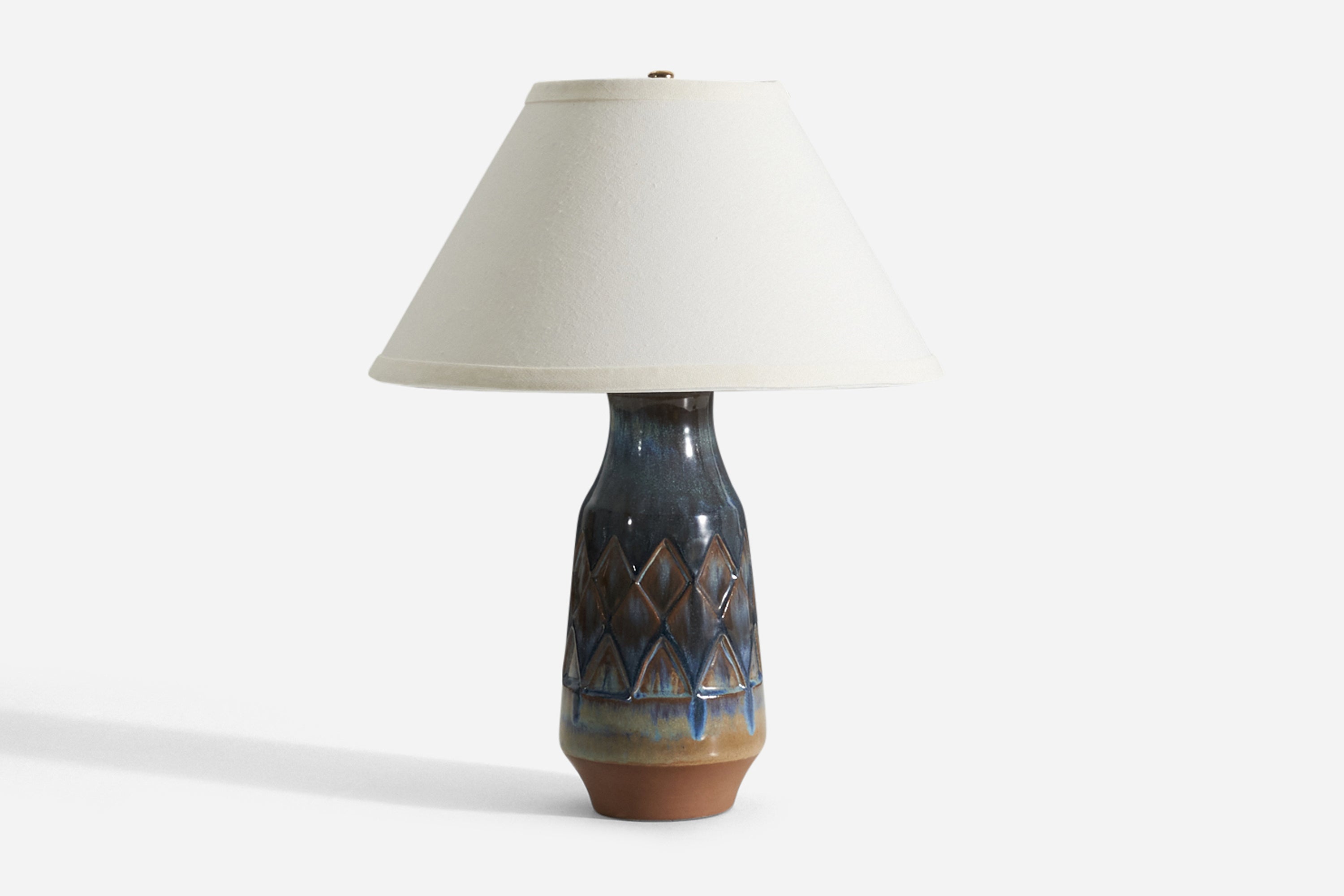 Michael Andersen, Table Lamp, Glazed Incised Stoneware, Bornholm, Denmark, 1960s