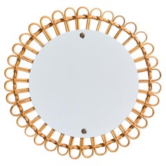 Italienischer Designer, Spiegel, Bambus, Rattan, Spiegelglas, Italien, 1950er Jahre
