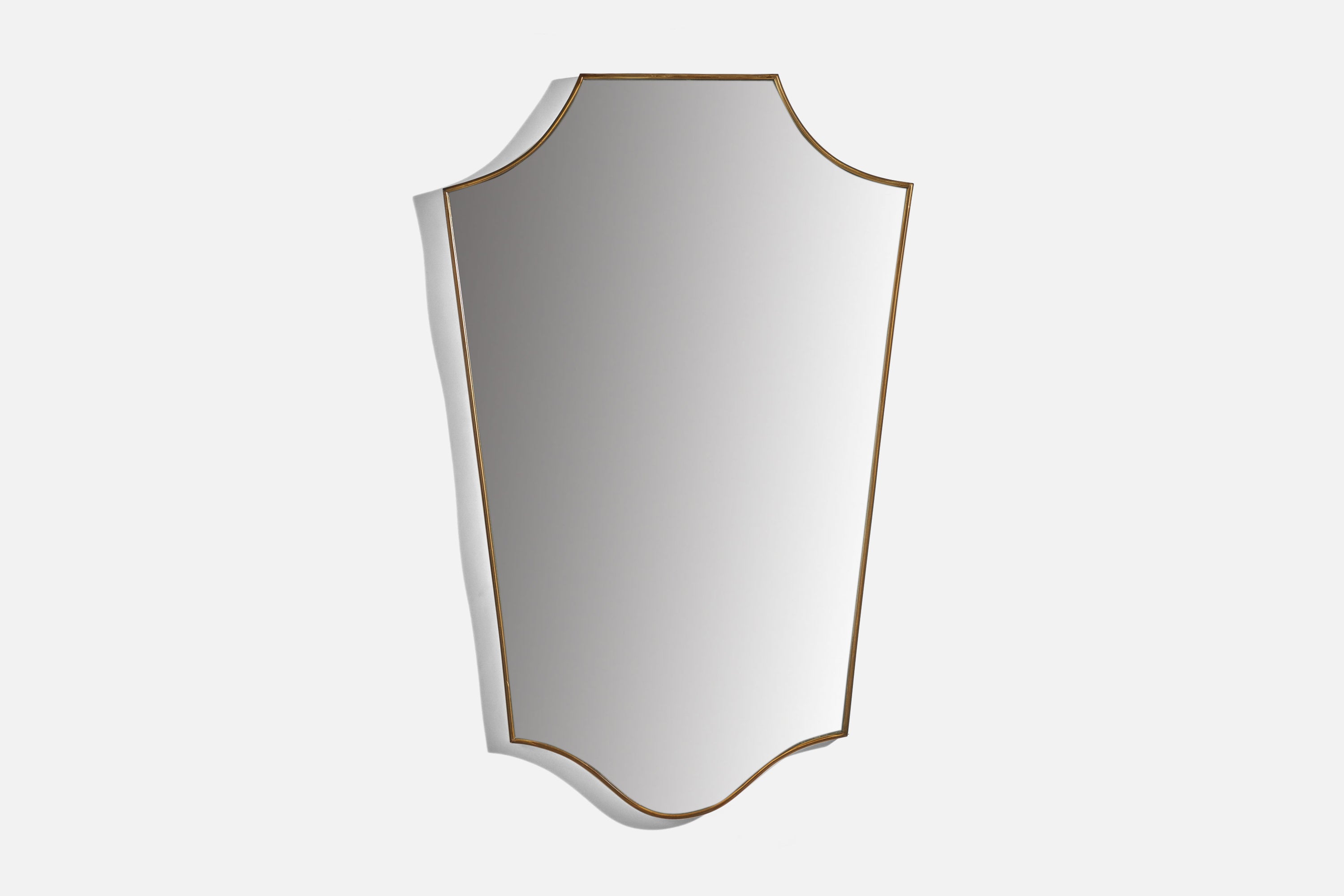 Italian Designer, Wall Mirror, Brass, Mirror Glass, Italy, 1950s For Sale
