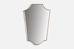Retro Italian Designer, Wall Mirror, Brass, Mirror Glass, Italy, 1950s