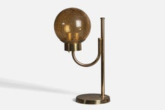Bergboms, Sizable Table Lamp, Brass, Glass, Sweden, 1970s
