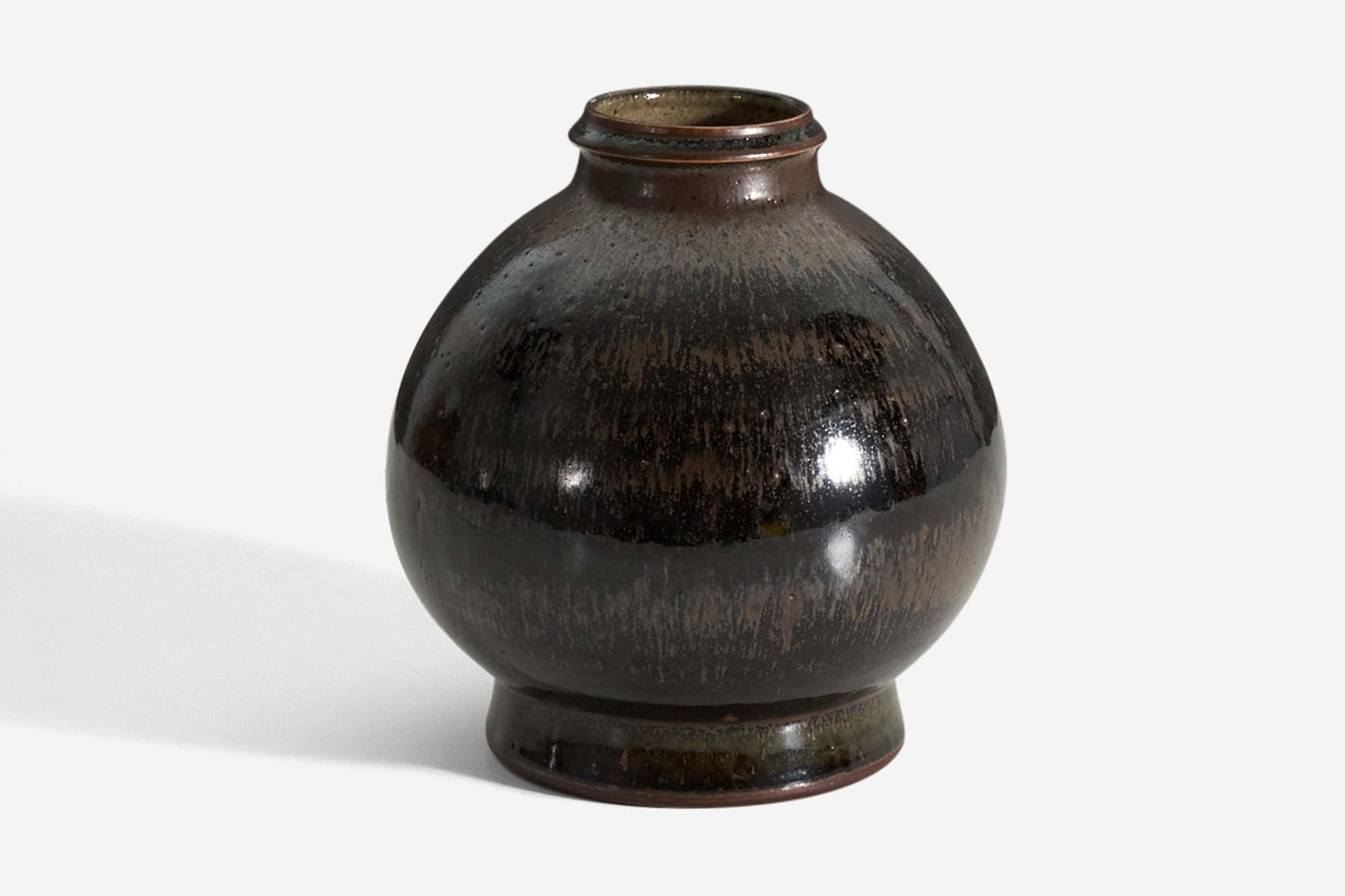 Vase von John Andersson, schwarz glasiertes Steingut, Hgans, Schweden, 1950er Jahre im Angebot