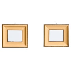 Designer italien, paire de miroirs muraux, cuir, laiton, miroir, Italie, années 1940