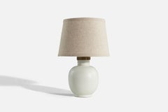 Upsala-Ekeby, Table Lamp, White-Glazed Earthenware, Brass, Sweden, 1940s