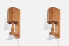 Swedish Designer, Sconces, Pine, Sweden, 1970s