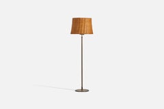 H. H. Armatur, lampada da terra regolabile, ottone, rattan, Svezia, anni '50