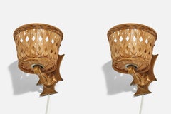 Designer svedese, applique, ottone, rattan, Svezia, anni '60
