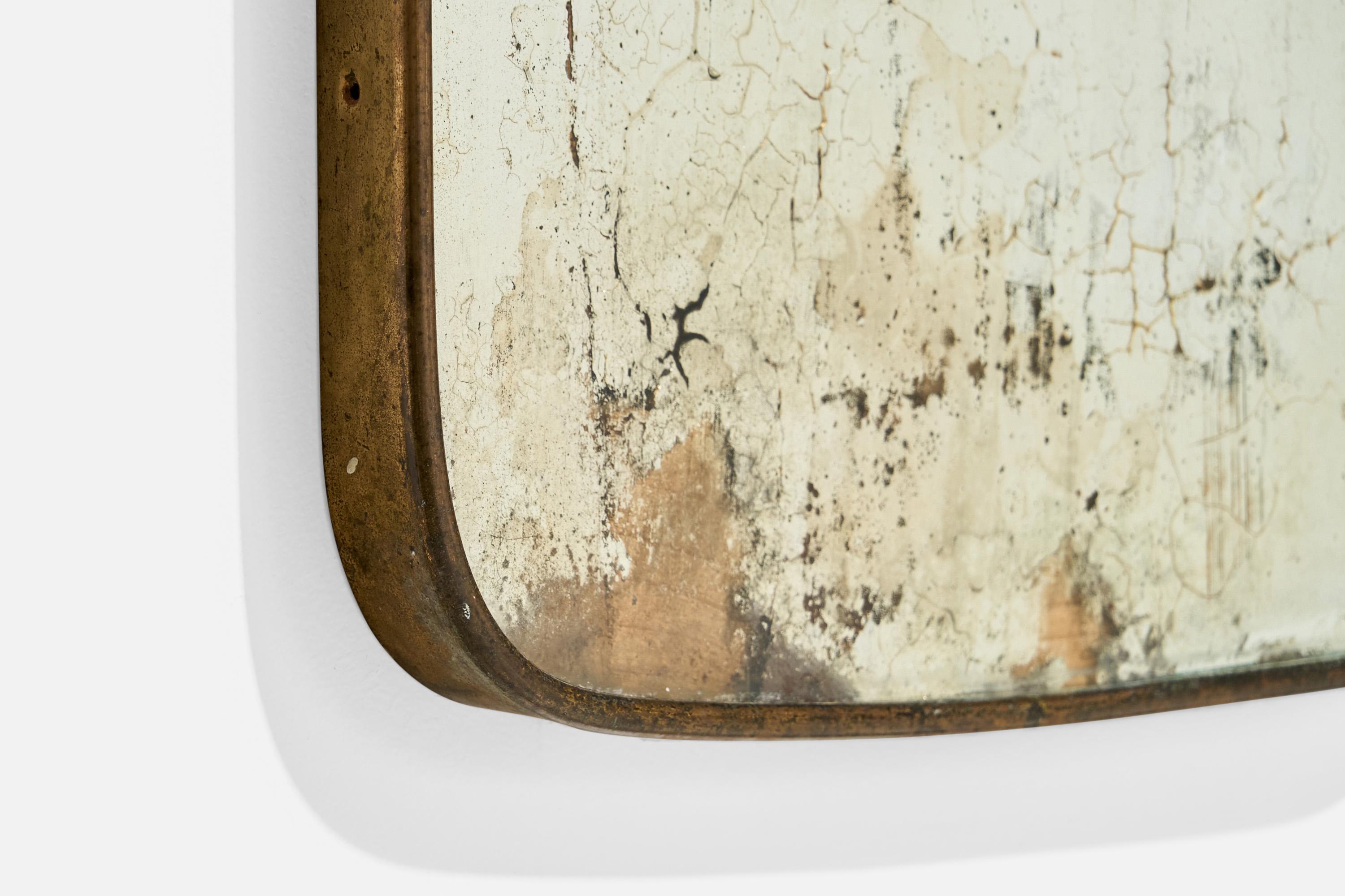 Mid-Century Modern Italian Designer, Wall Mirror, Brass, Italy 1940s