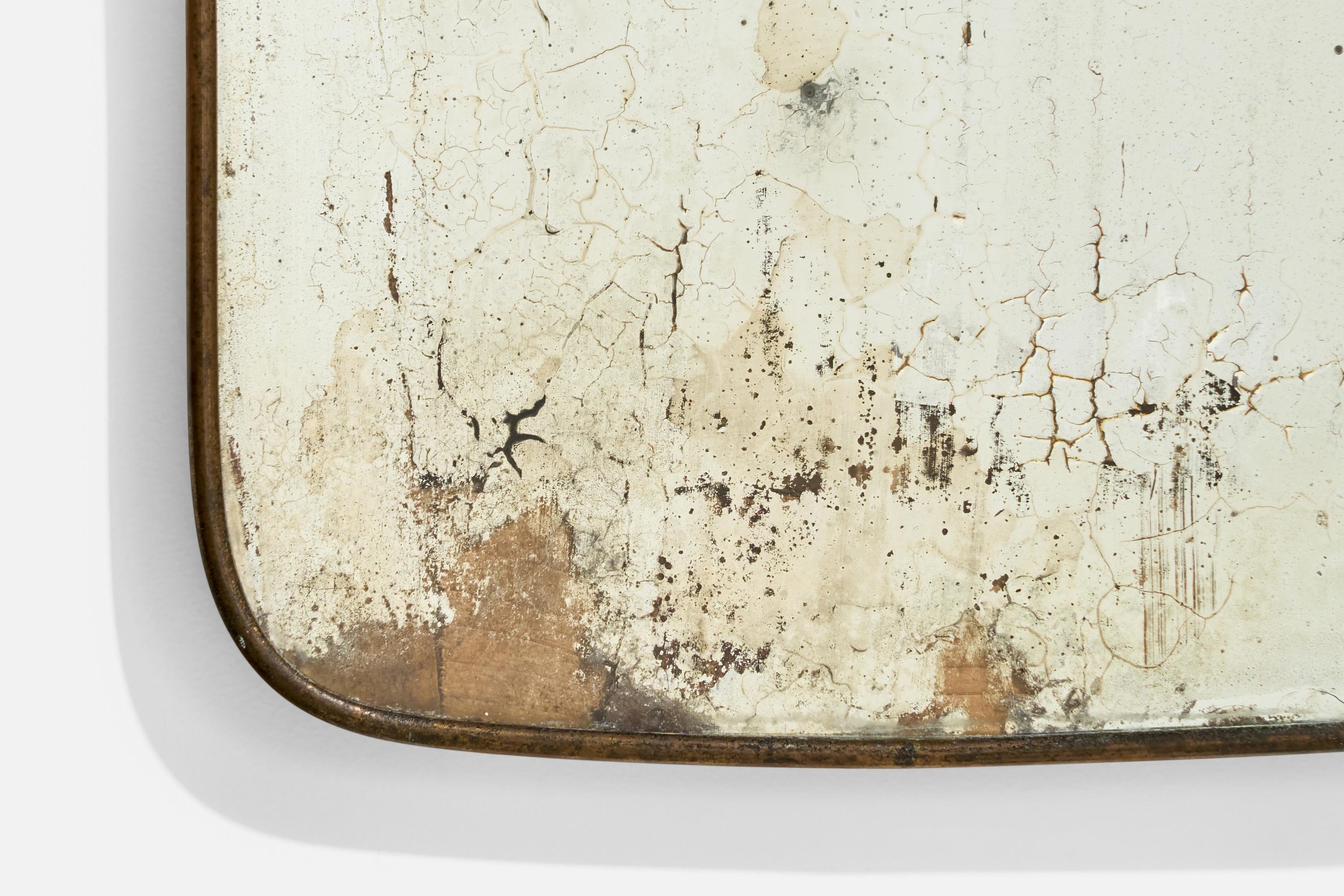 Italian Designer, Wall Mirror, Brass, Italy 1940s In Good Condition In High Point, NC