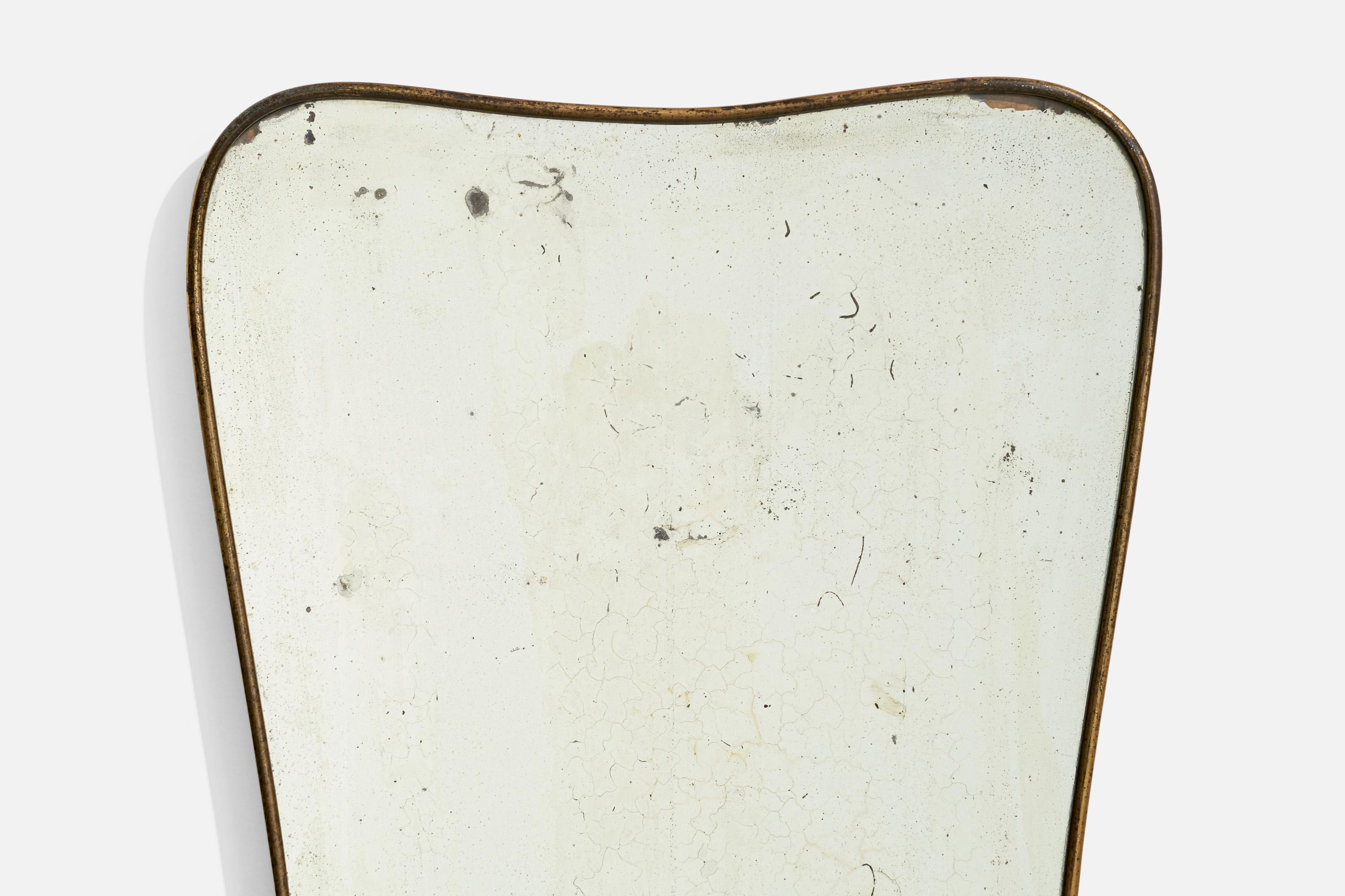 Italian Designer, Wall Mirror, Brass, Italy 1940s 1