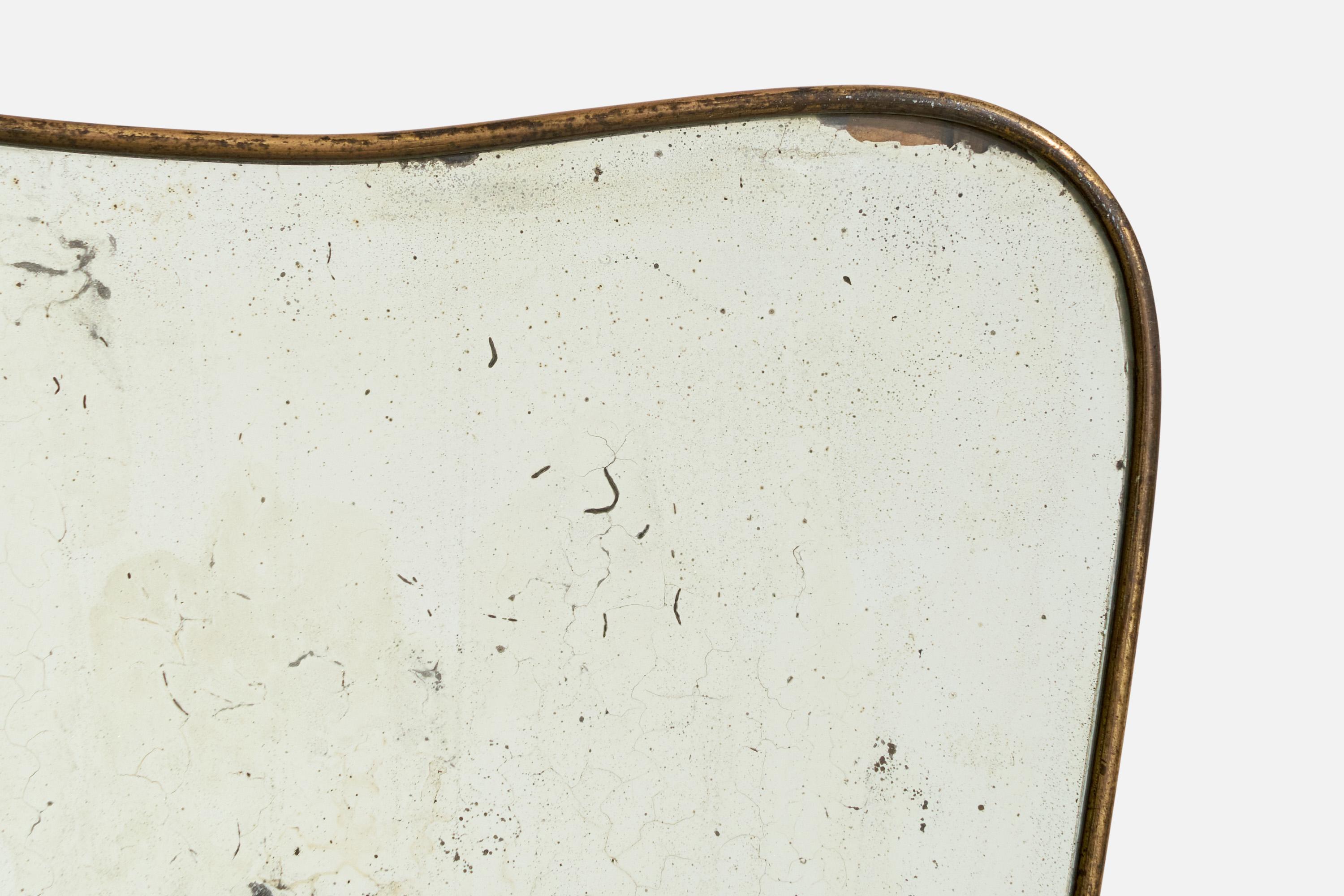 Italian Designer, Wall Mirror, Brass, Italy 1940s 2