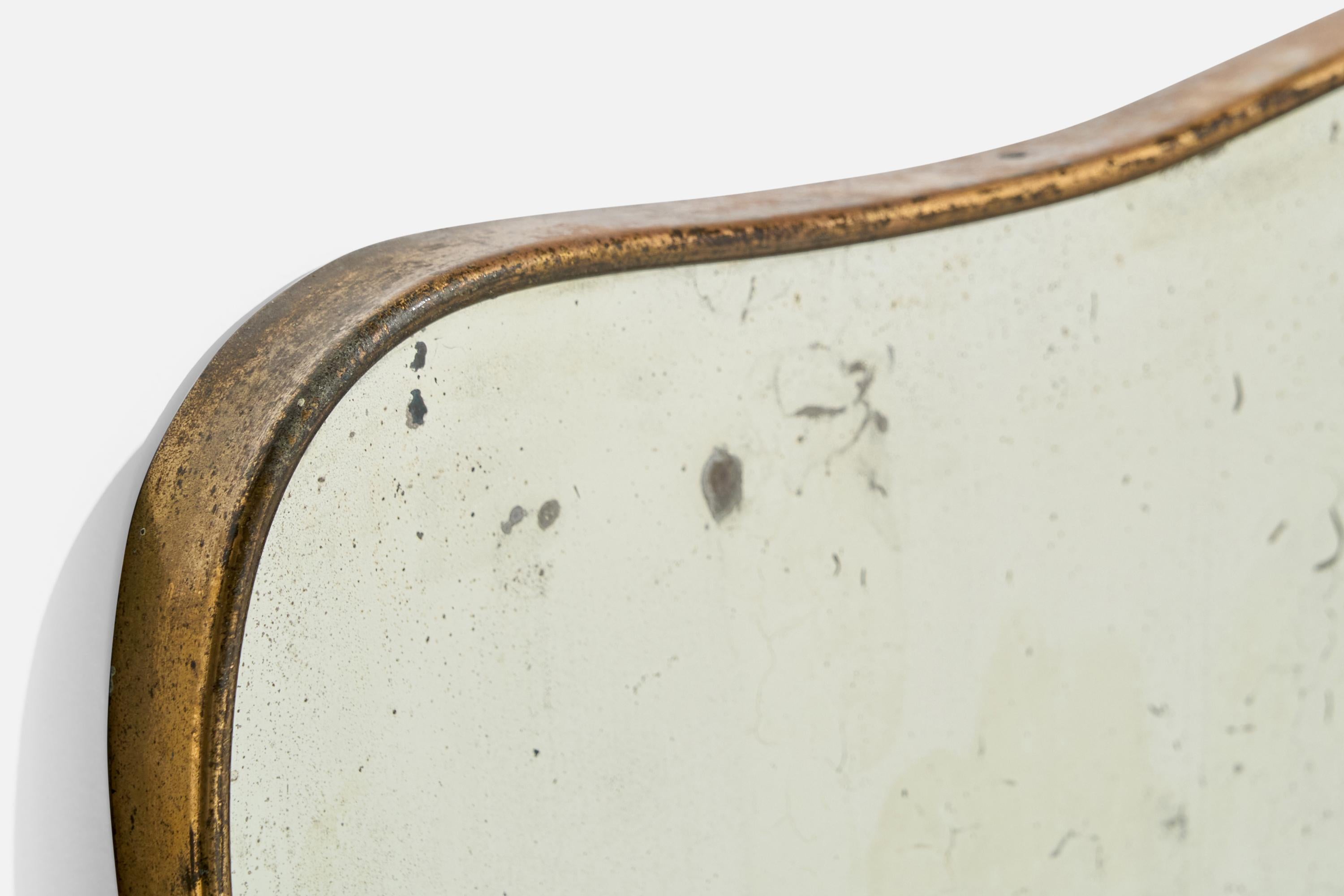 Italian Designer, Wall Mirror, Brass, Italy 1940s 3