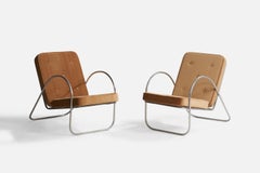 J. A. Bozung, Lounge Chairs, Tubular Steel, Velvet, USA, 1940s