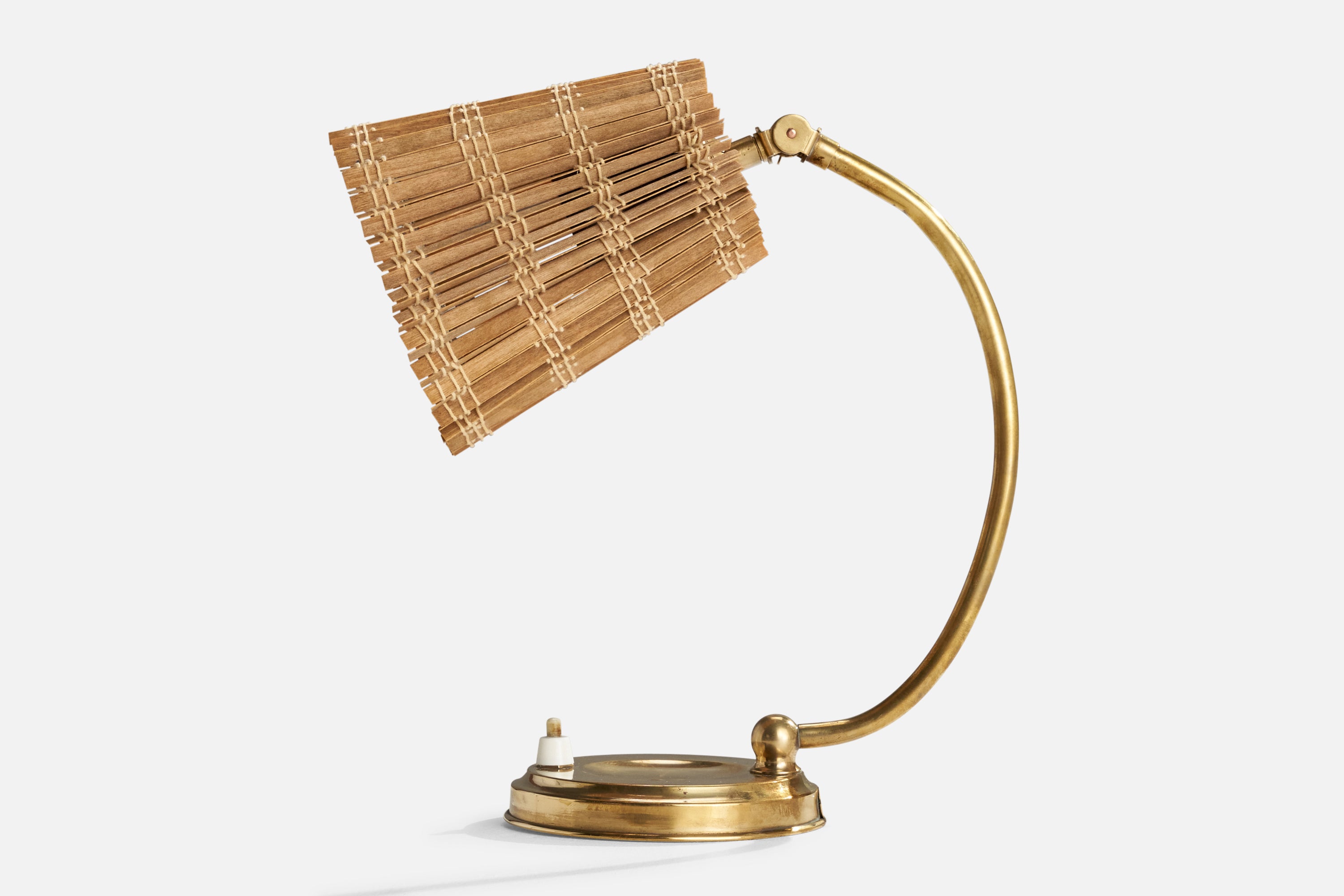 Itsu OY, Table Lamp, Brass, Reed, Finland, 1950s