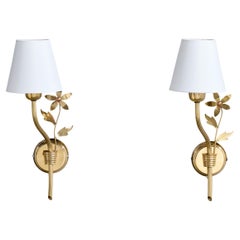 Høvik Verk, Wall Lights, Brass, Fabric, Norway, 1950s