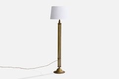 Antique Danish Designer, Floor Lamp, Brass, Fabric, Denmark, 1920s