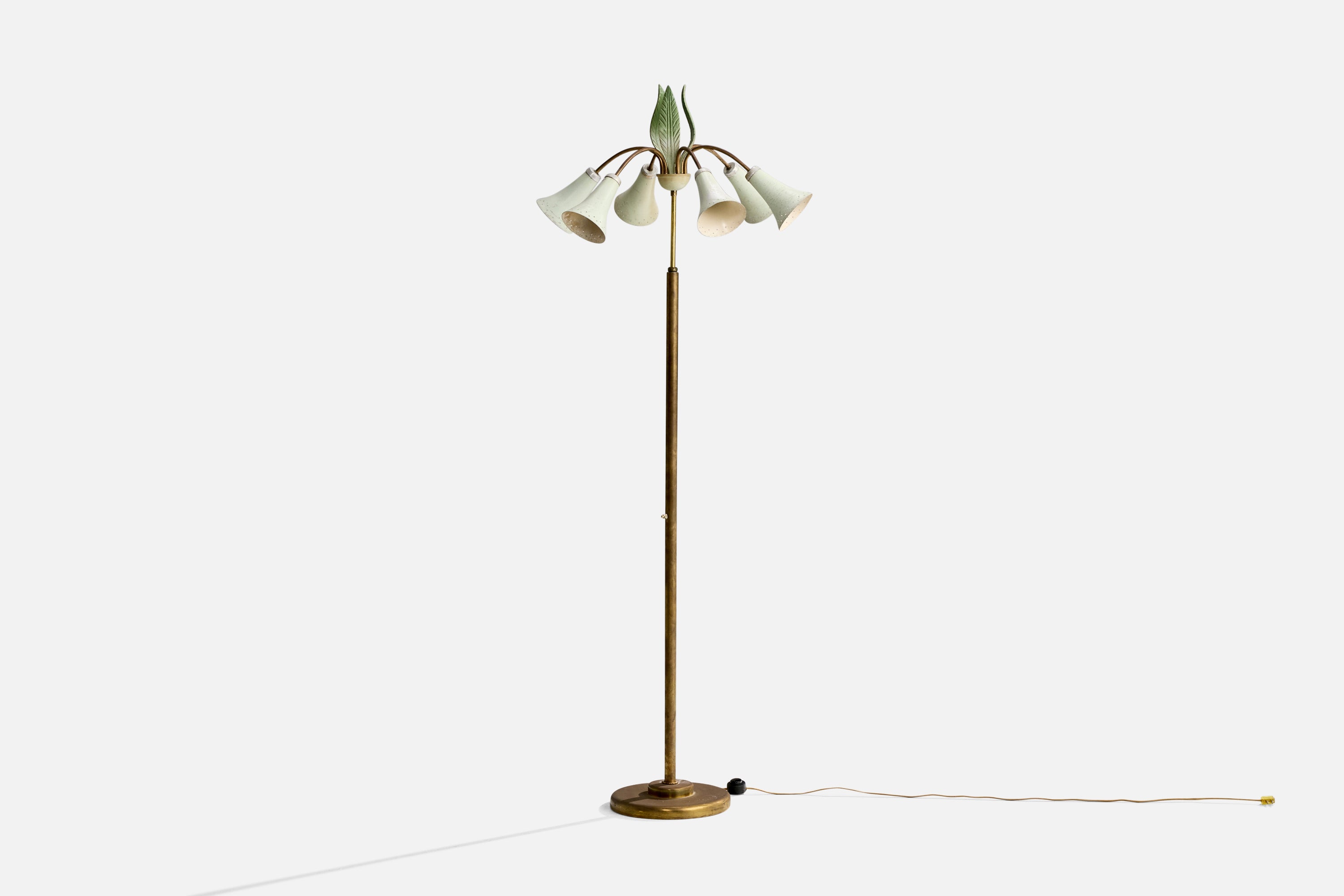 Italian Designer, Floor Lamp, Brass, Metal, Iron, Italy, 1950s For Sale