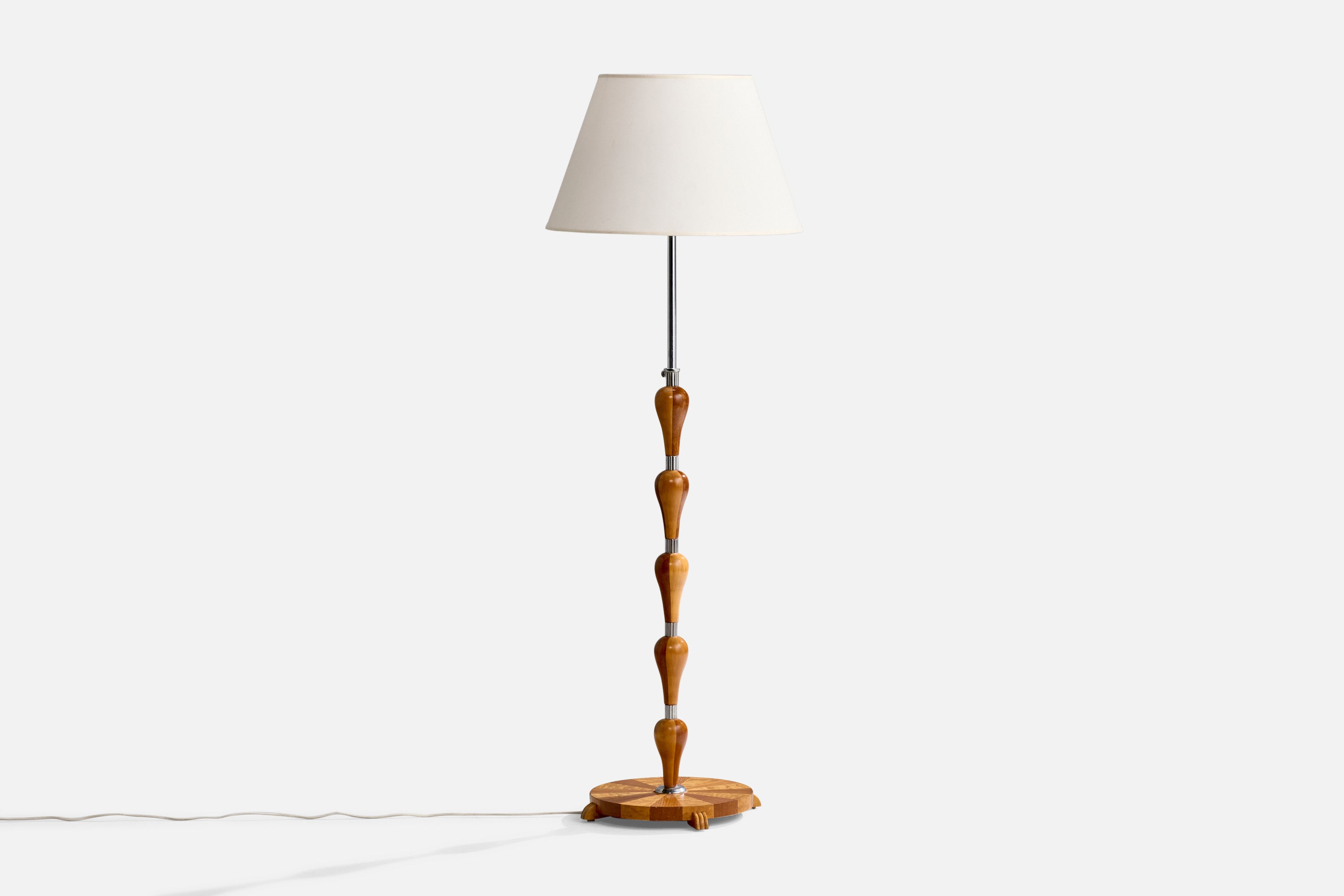 Swedish Designer, Floor Lamp, Chrome, Wood, Sweden, 1930s For Sale