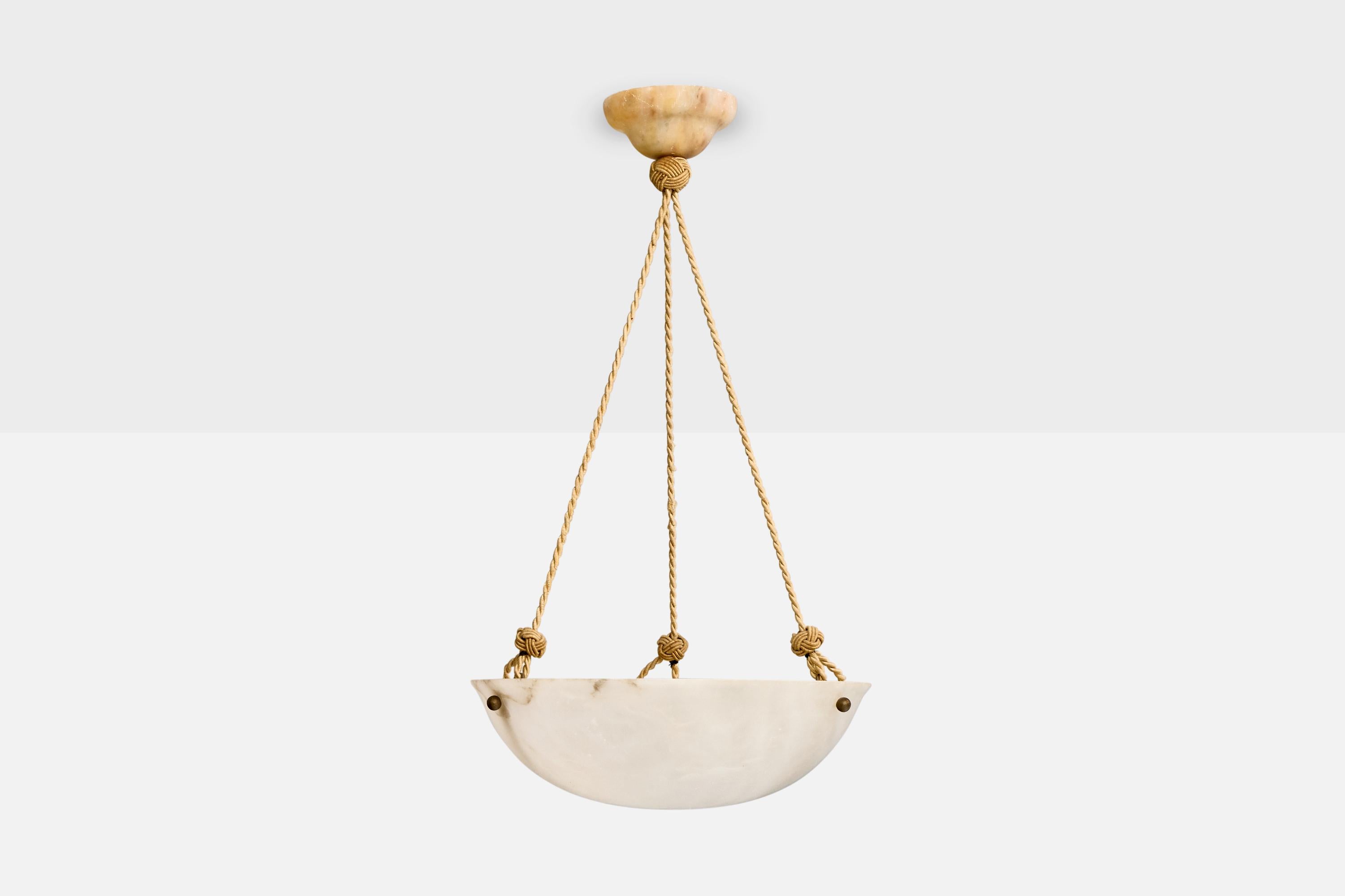 Scandinavo moderno Designer svedese, lampada a sospensione, alabastro, corda, Svezia, anni '30 in vendita