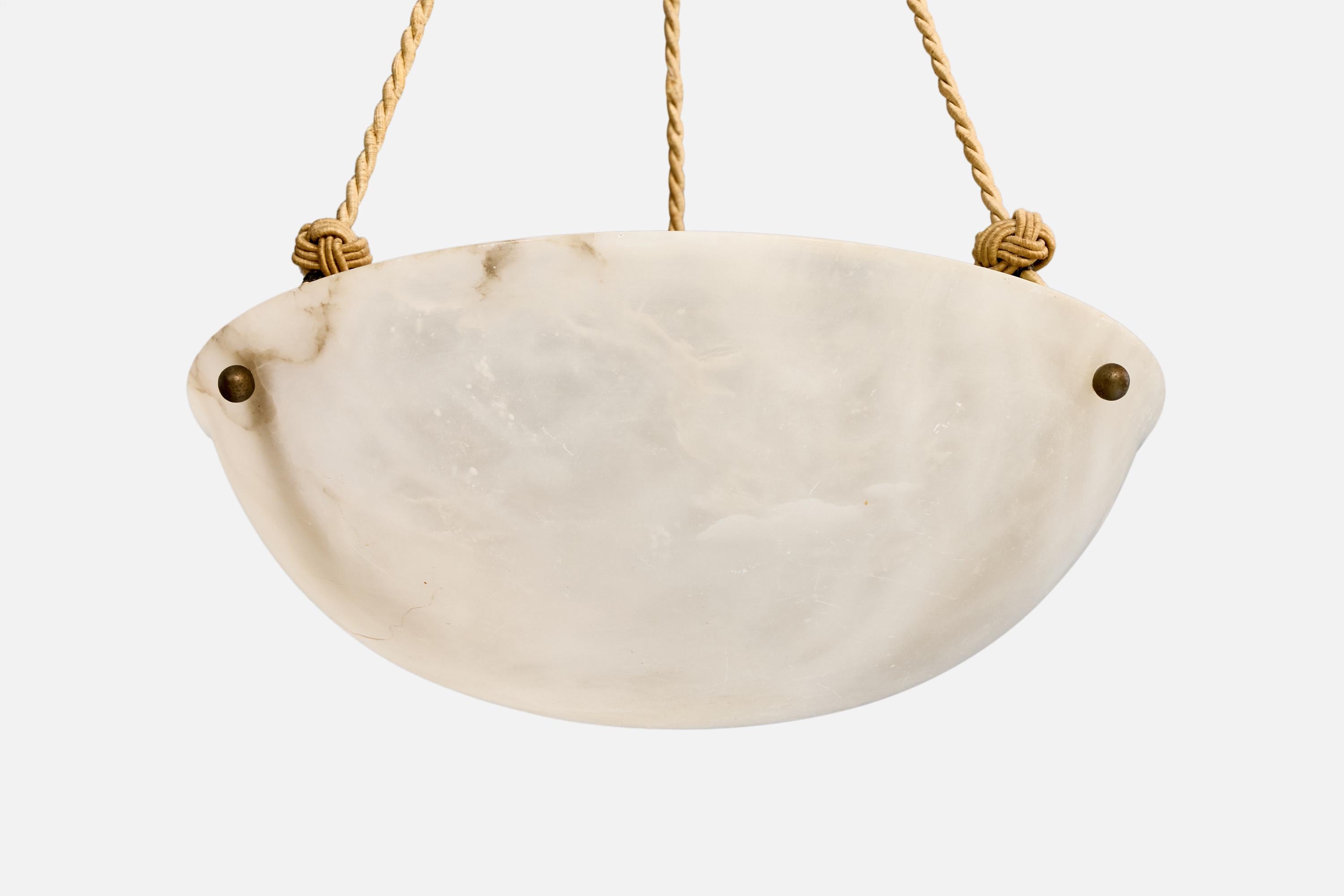 Svedese Designer svedese, lampada a sospensione, alabastro, corda, Svezia, anni '30 in vendita