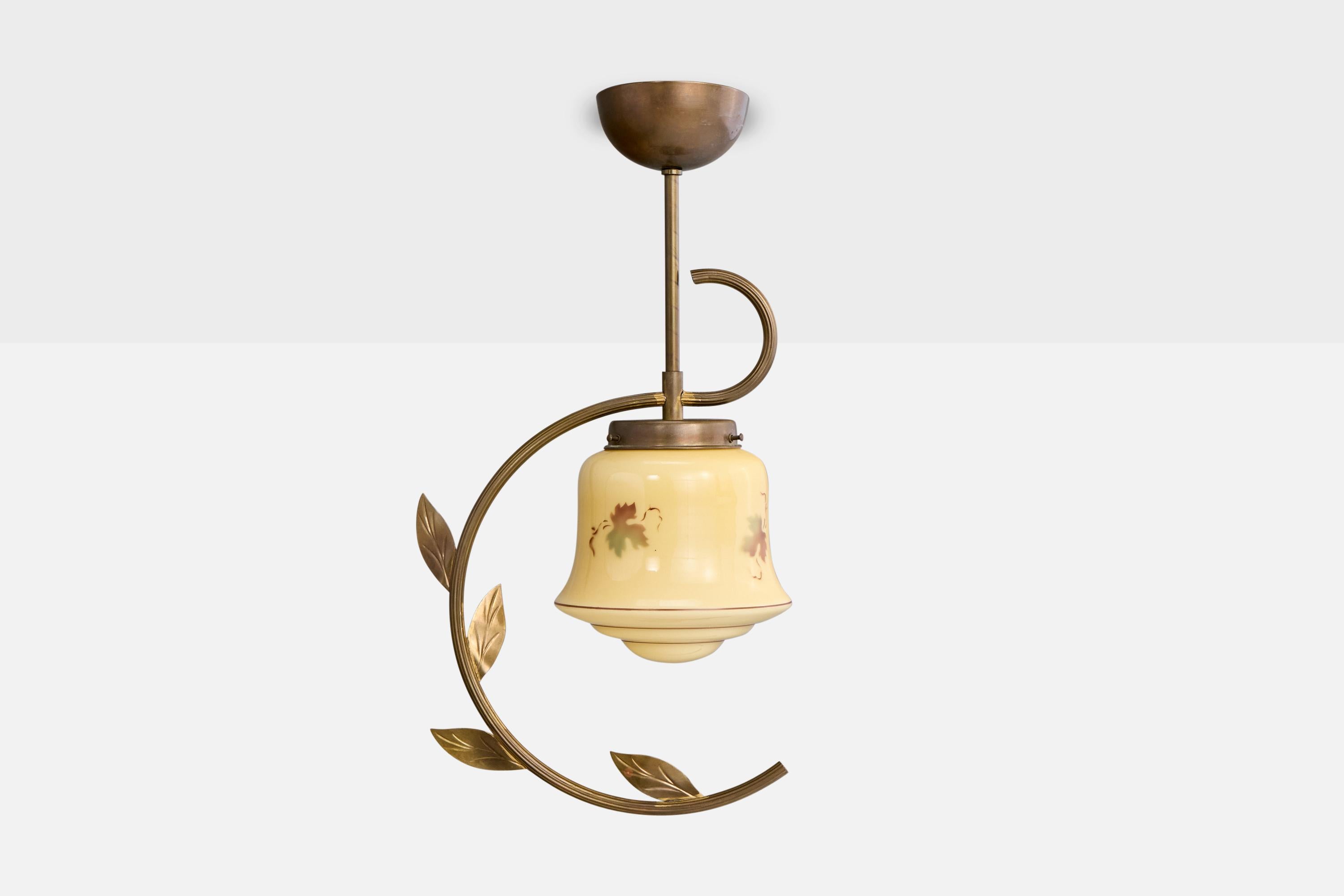 Scandinavo moderno Designer svedese, lampada a sospensione, ottone, vetro, Svezia, anni '1930 in vendita