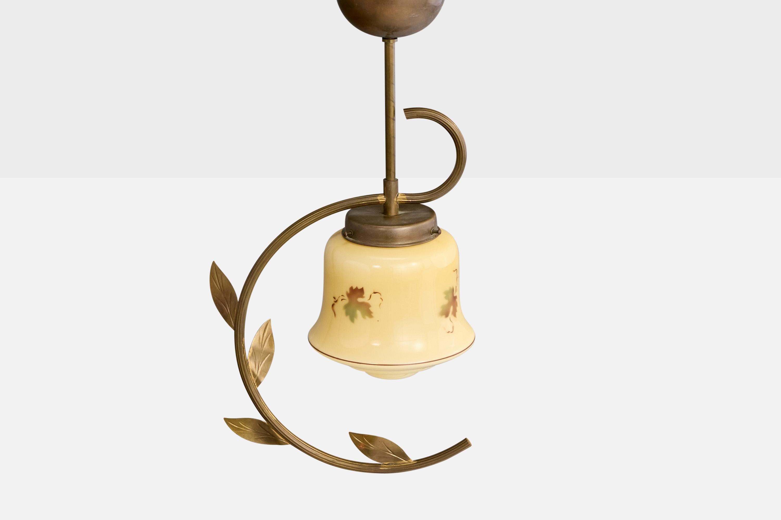 Svedese Designer svedese, lampada a sospensione, ottone, vetro, Svezia, anni '1930 in vendita