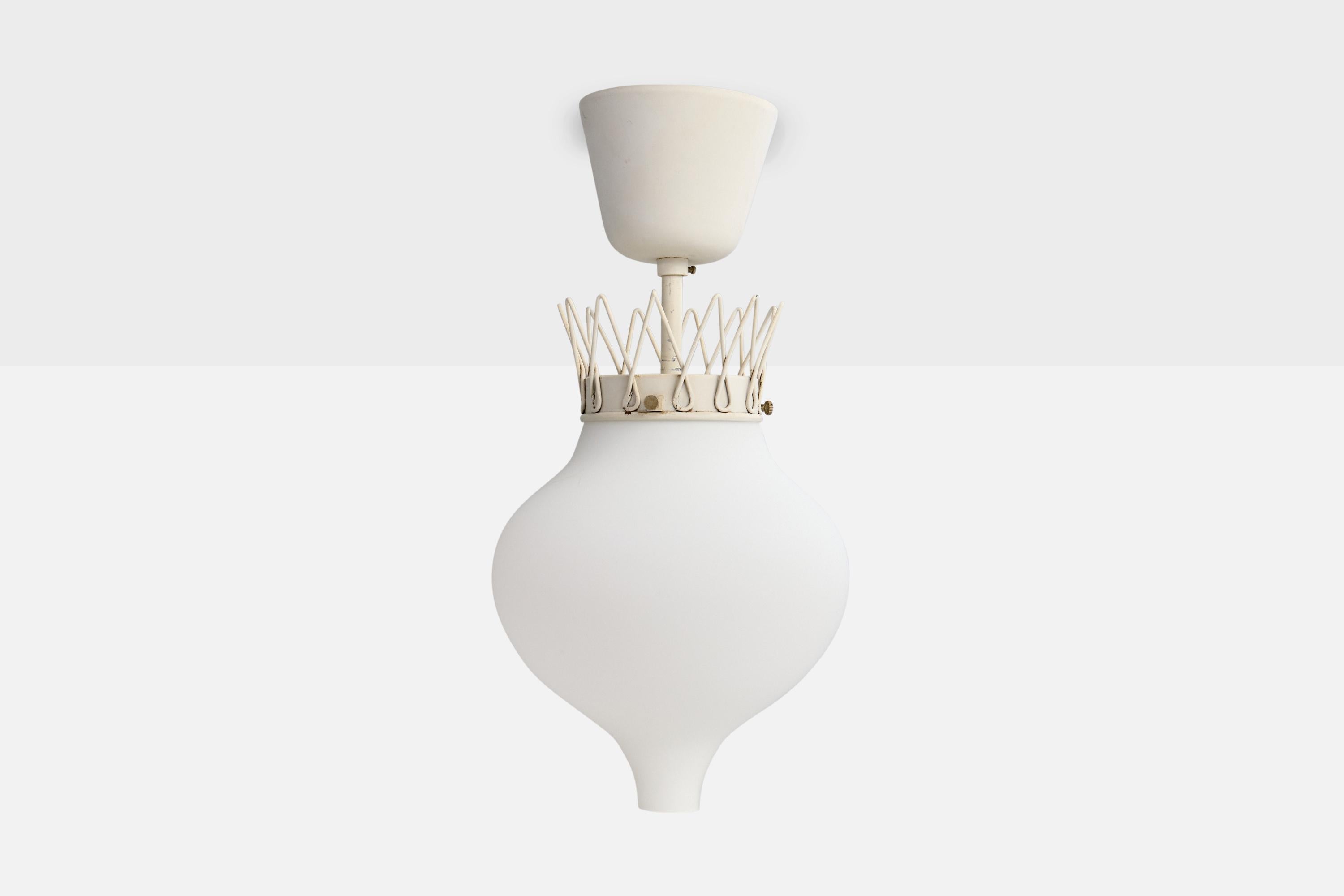 Mid-Century Modern Swedish Designer, Pendant Light, Metal, Glass, Sweden, 1950s For Sale