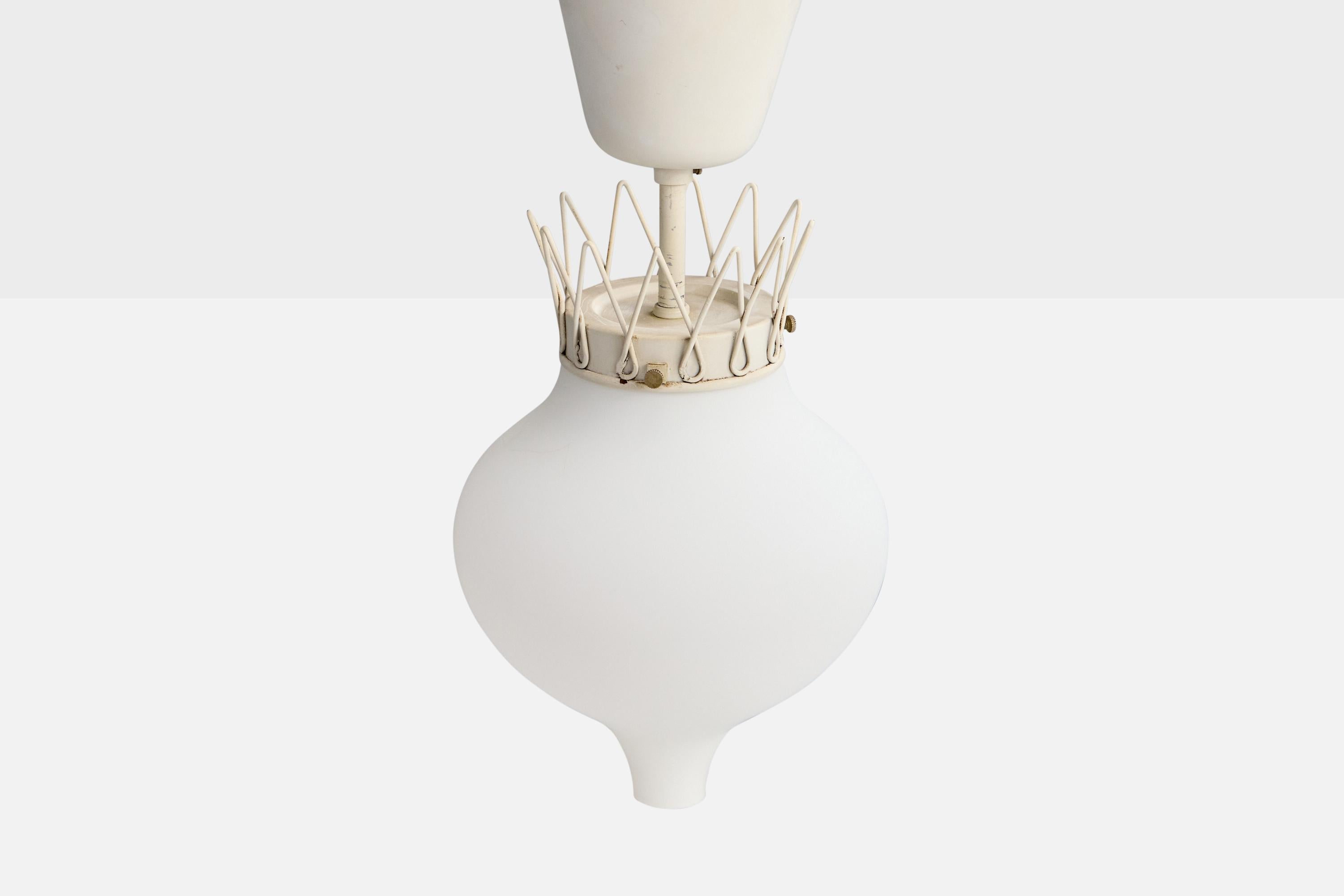Swedish Designer, Pendant Light, Metal, Glass, Sweden, 1950s In Good Condition For Sale In High Point, NC
