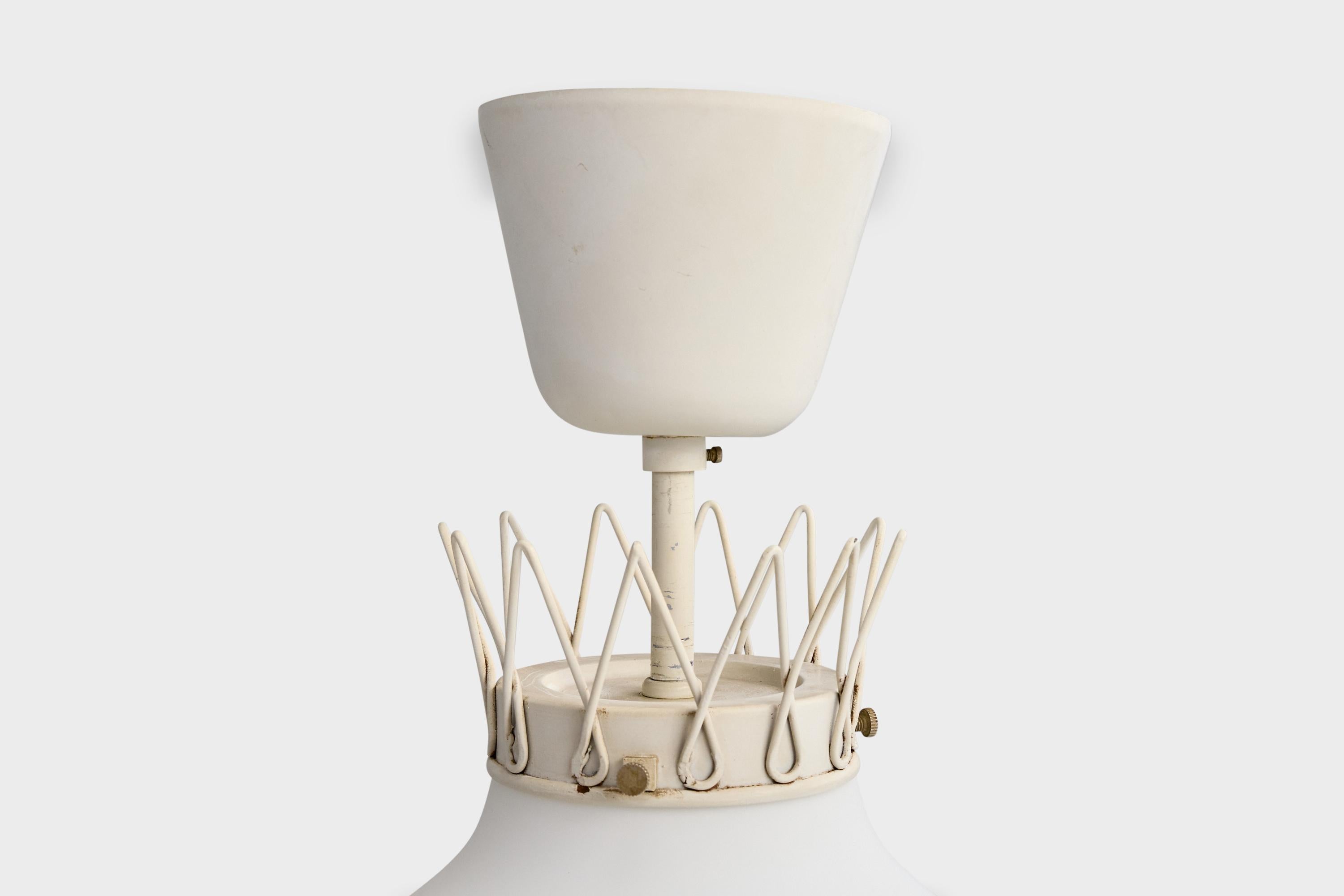 Swedish Designer, Pendant Light, Metal, Glass, Sweden, 1950s For Sale 2